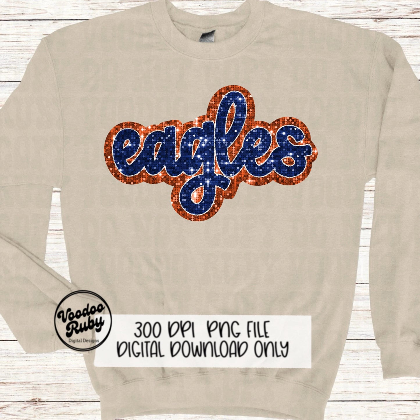 Eagles Mascot PNG: Hand-Drawn Faux Sequin Design (Digital Download)