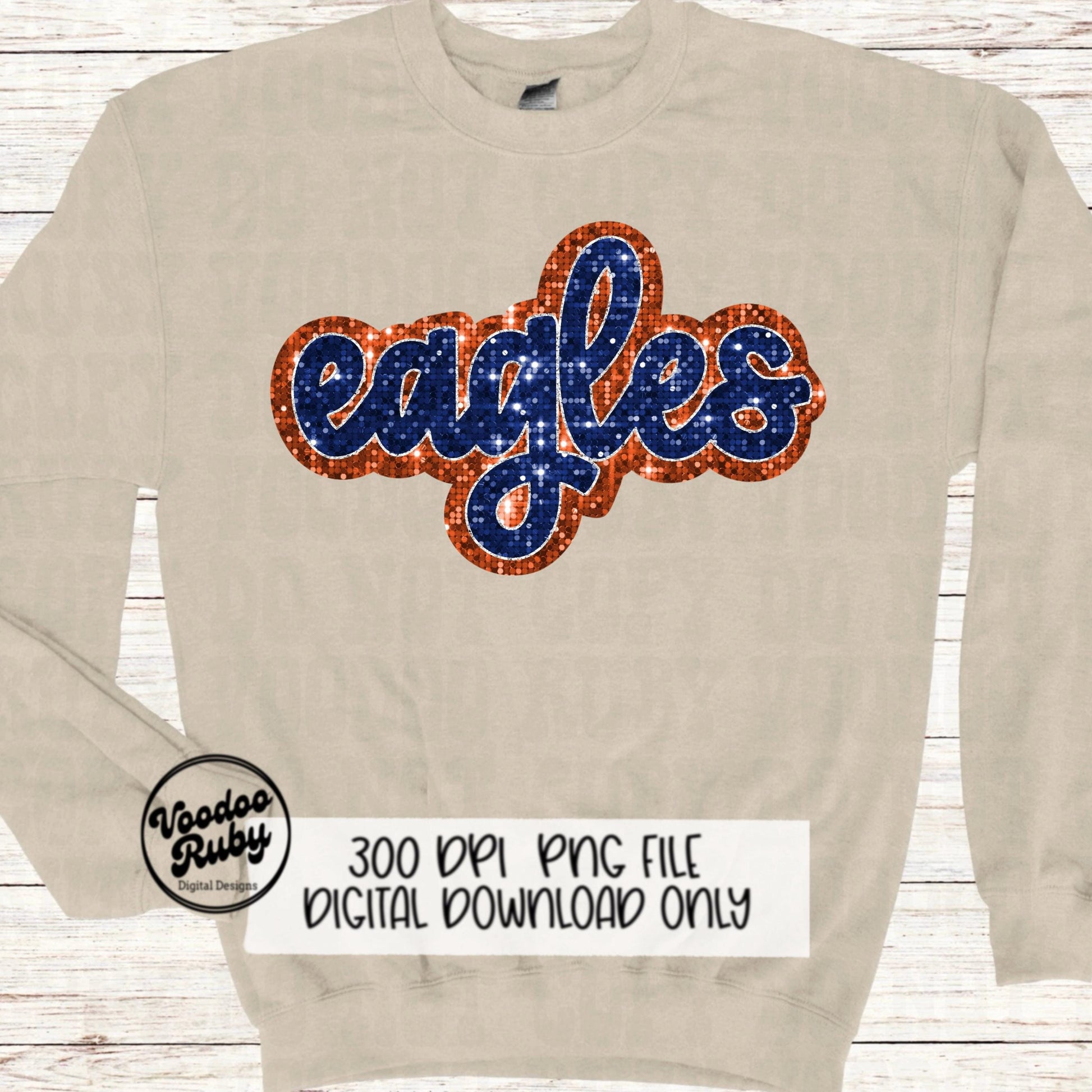 Eagles Mascot PNG: Hand-Drawn Faux Sequin Design (Digital Download)