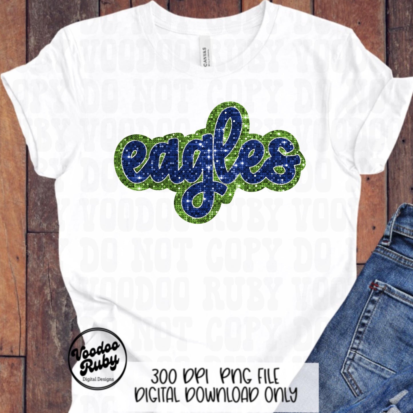 Eagles Mascot PNG: Hand-Drawn Faux Sequin Design (Digital Download)