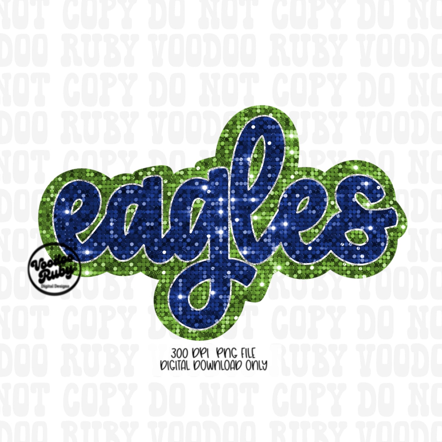 Eagles Mascot PNG: Hand-Drawn Faux Sequin Design (Digital Download)