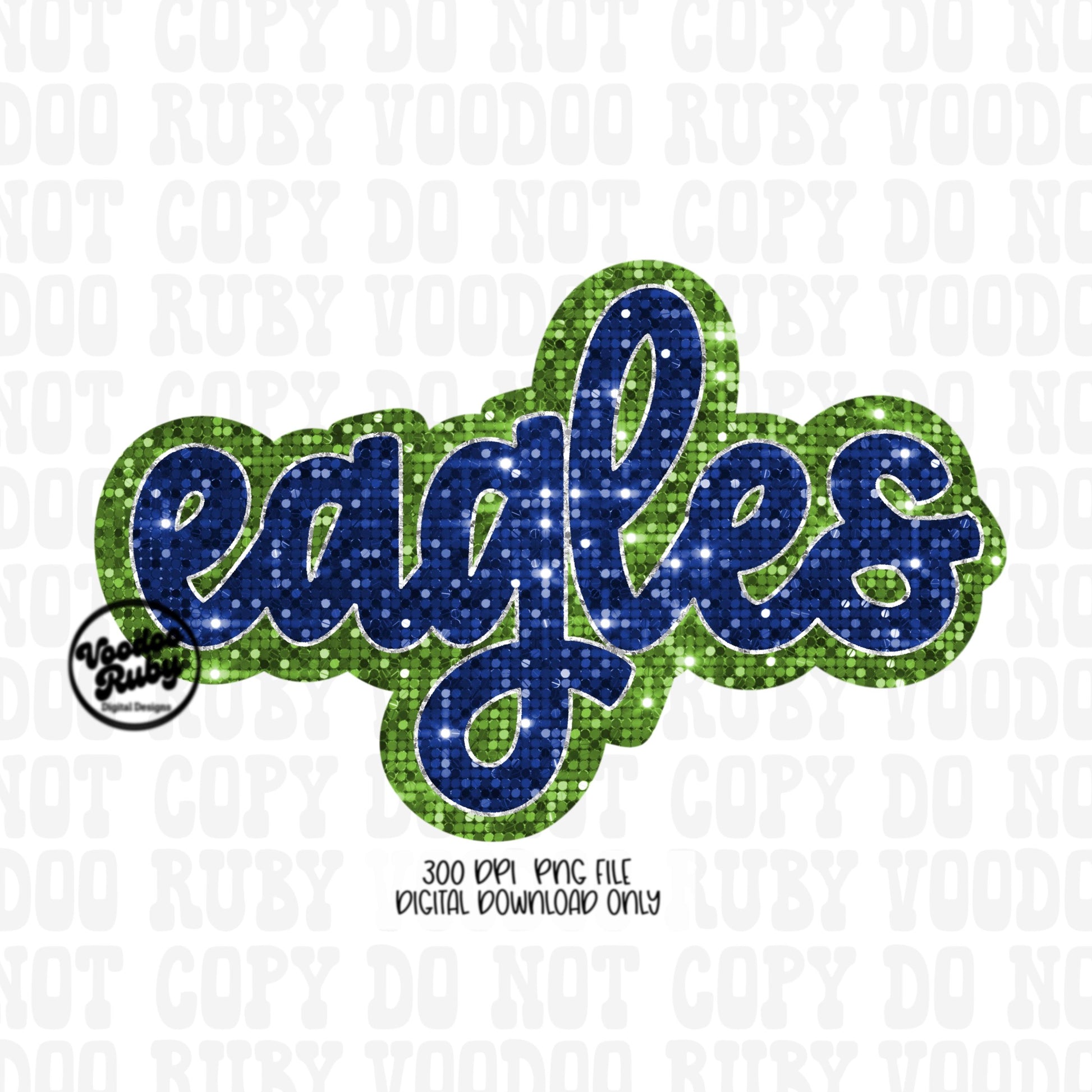 Eagles Mascot PNG: Hand-Drawn Faux Sequin Design (Digital Download)