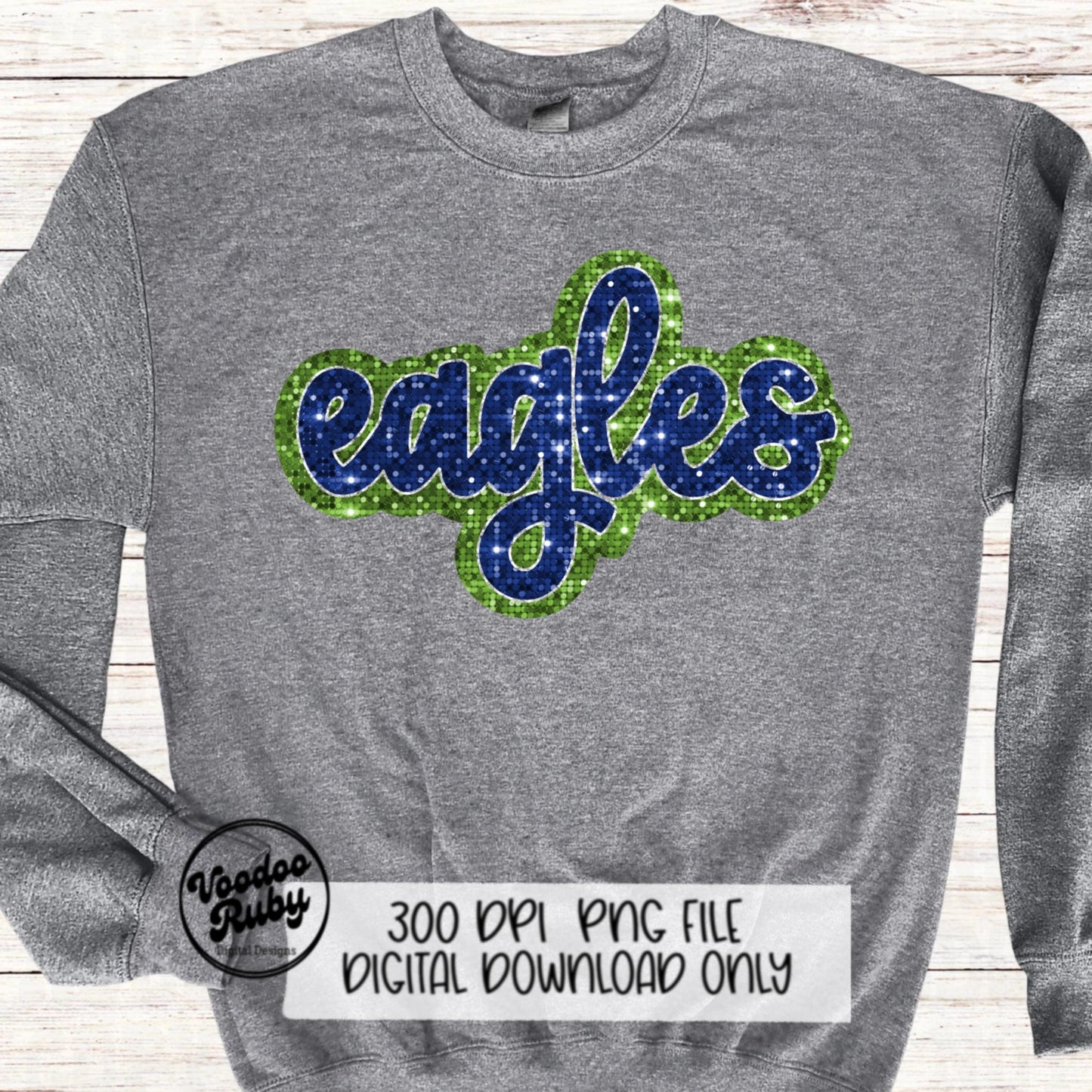 Eagles Mascot PNG: Hand-Drawn Faux Sequin Design (Digital Download)