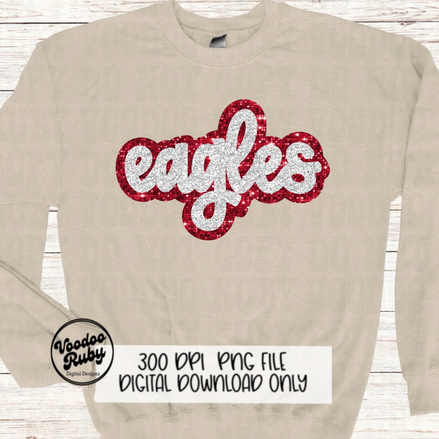 Eagles Mascot PNG: Hand-Drawn Faux Sequin Design (Digital Download)