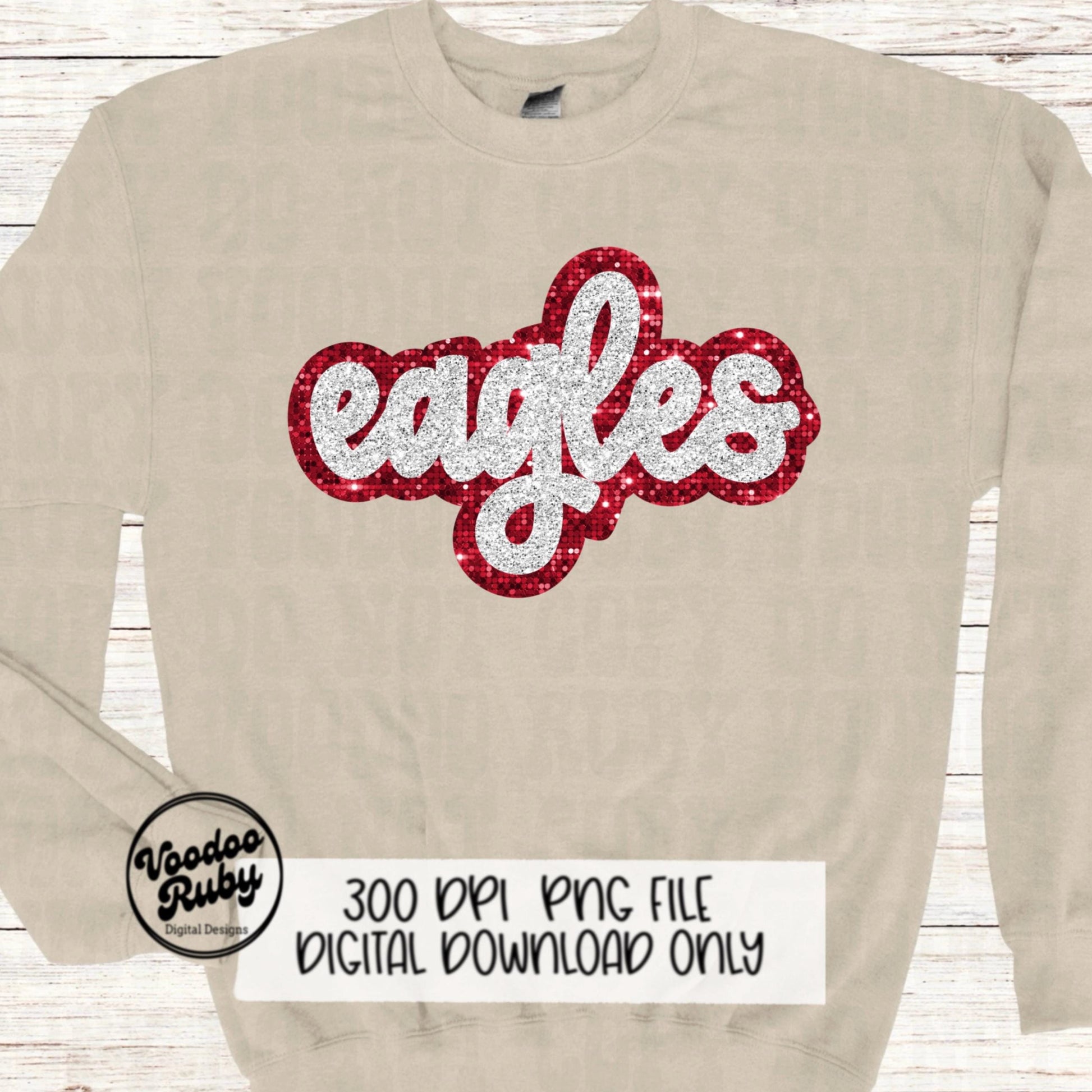 Eagles Mascot PNG: Hand-Drawn Faux Sequin Design (Digital Download)