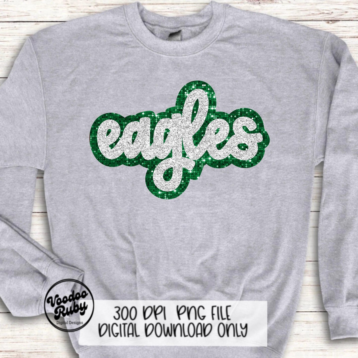 Eagles Mascot PNG: Hand-Drawn Faux Sequin Design (Digital Download)