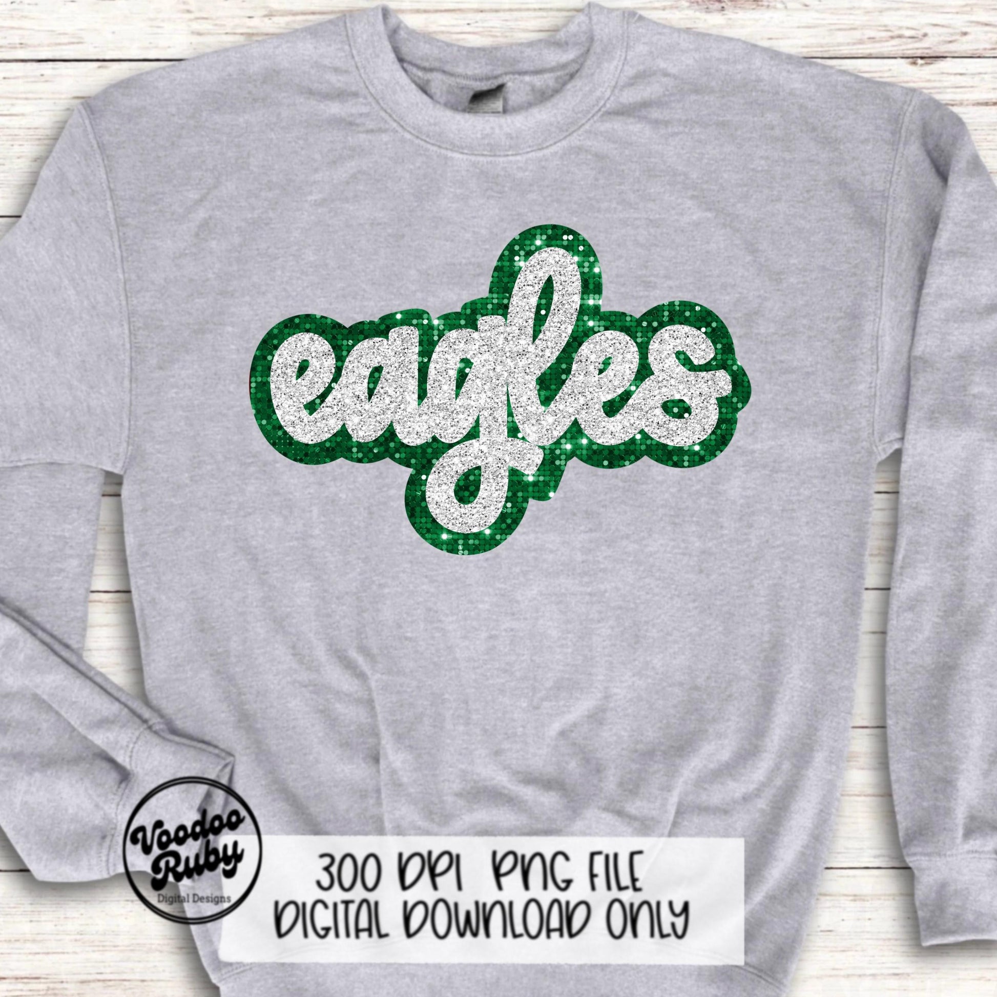 Eagles Mascot PNG: Hand-Drawn Faux Sequin Design (Digital Download)