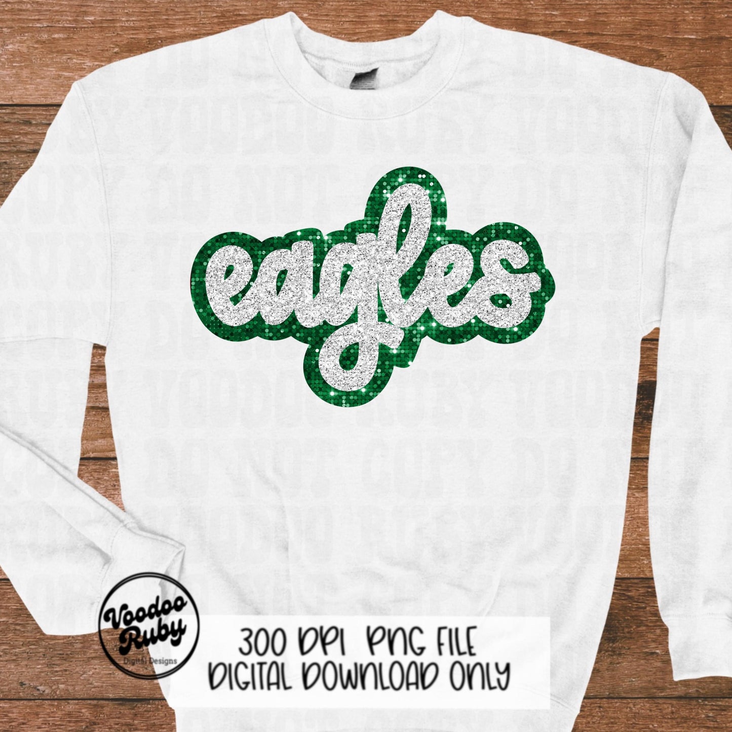 Eagles Mascot PNG: Hand-Drawn Faux Sequin Design (Digital Download)