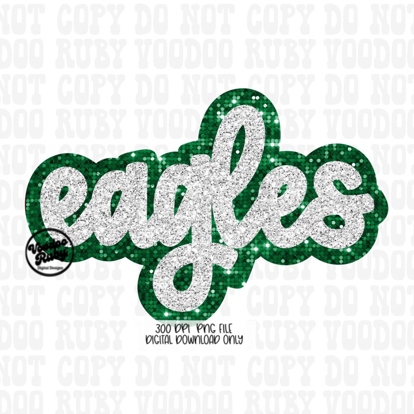 Eagles Mascot PNG: Hand-Drawn Faux Sequin Design (Digital Download)