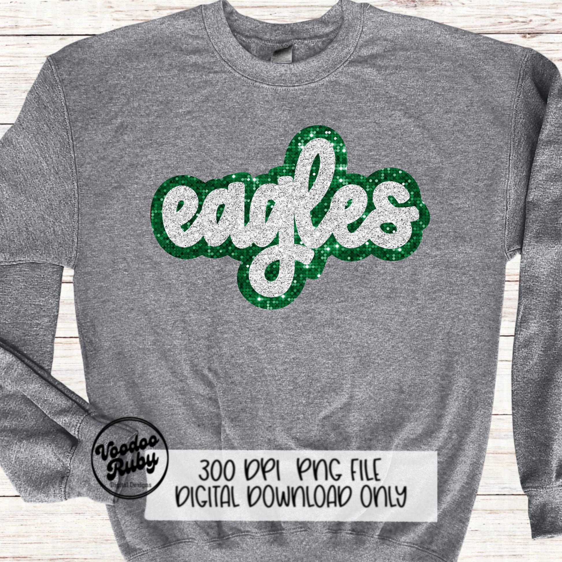 Eagles Mascot PNG: Hand-Drawn Faux Sequin Design (Digital Download)