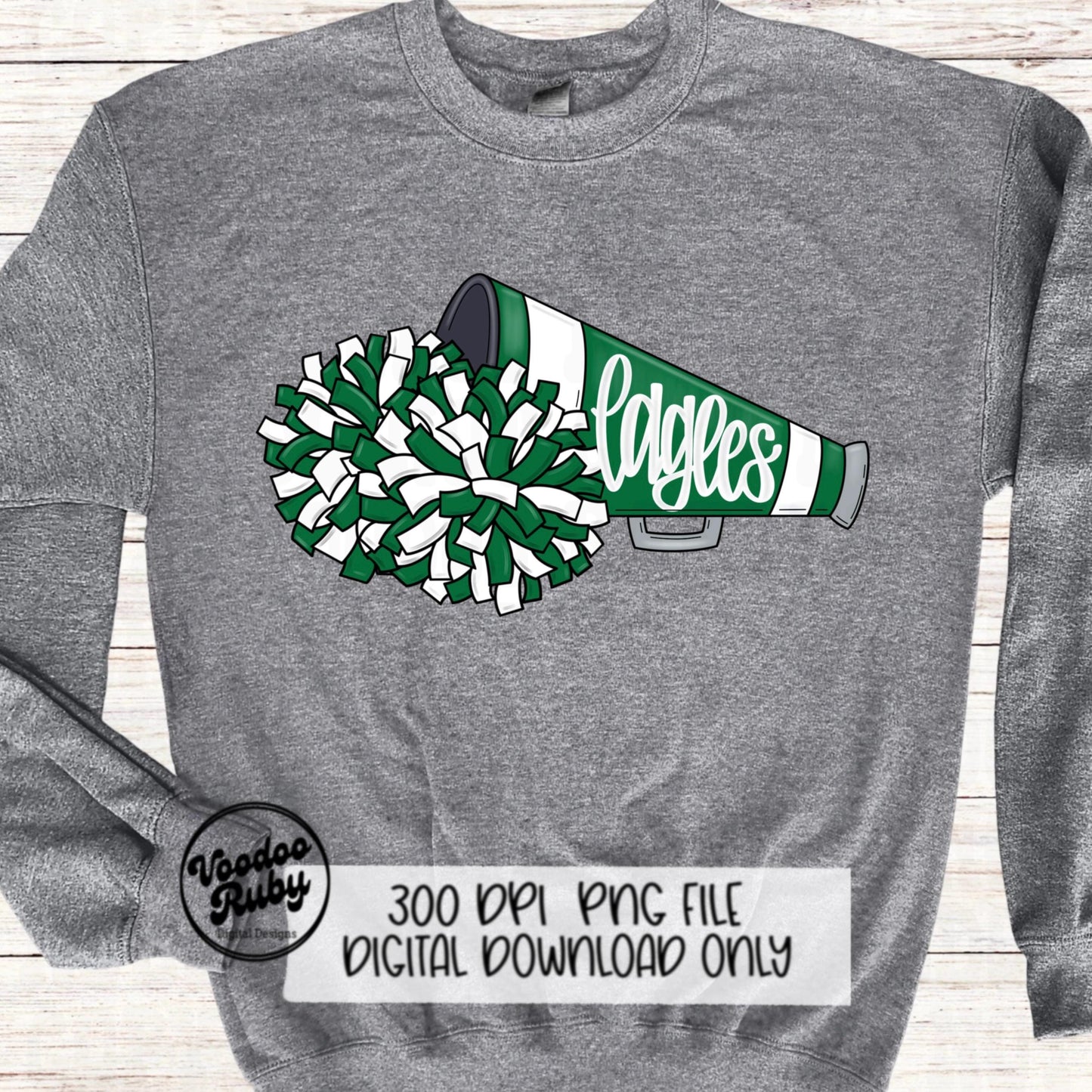 Eagles Mascot PNG: Hand Drawn Cheerleader Sublimation Design (Digital Download)