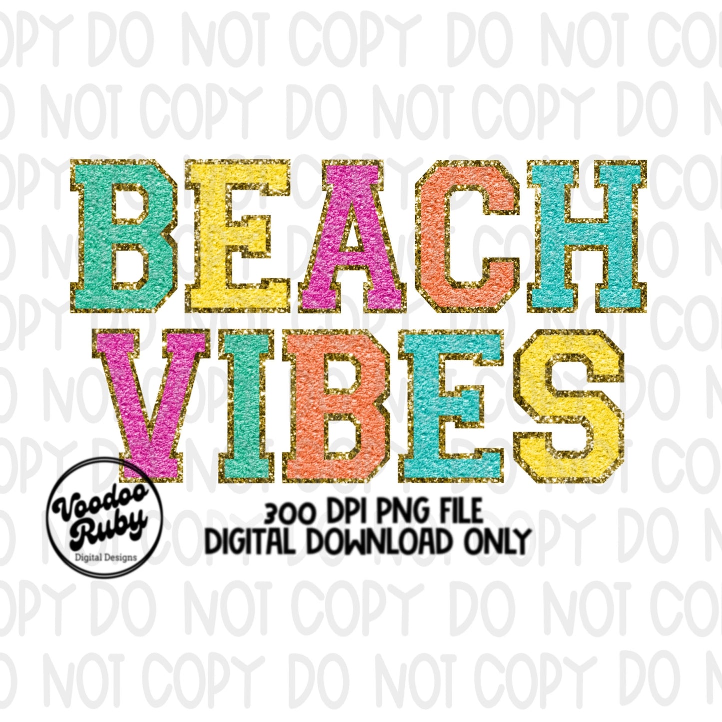 Beach Vibes PNG Design Chenille Letter Patches Digital Downlod Chenille Letters png DTF Printable Summer Clip Art