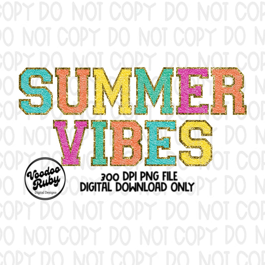 Summer Vibes PNG Chenille Letter Patches Digital Faux Chenille Letters PNG DTF Printable Summer Clip Art