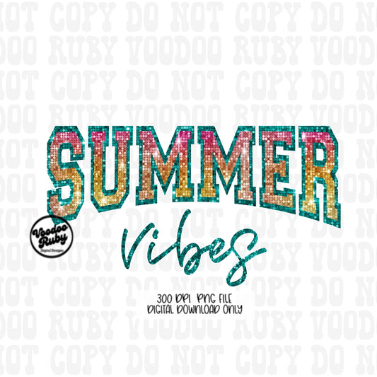 Summer Vibes PNG Design, Glitter Sublimation Digital Download, Summer Shirt Clip Art DTF
