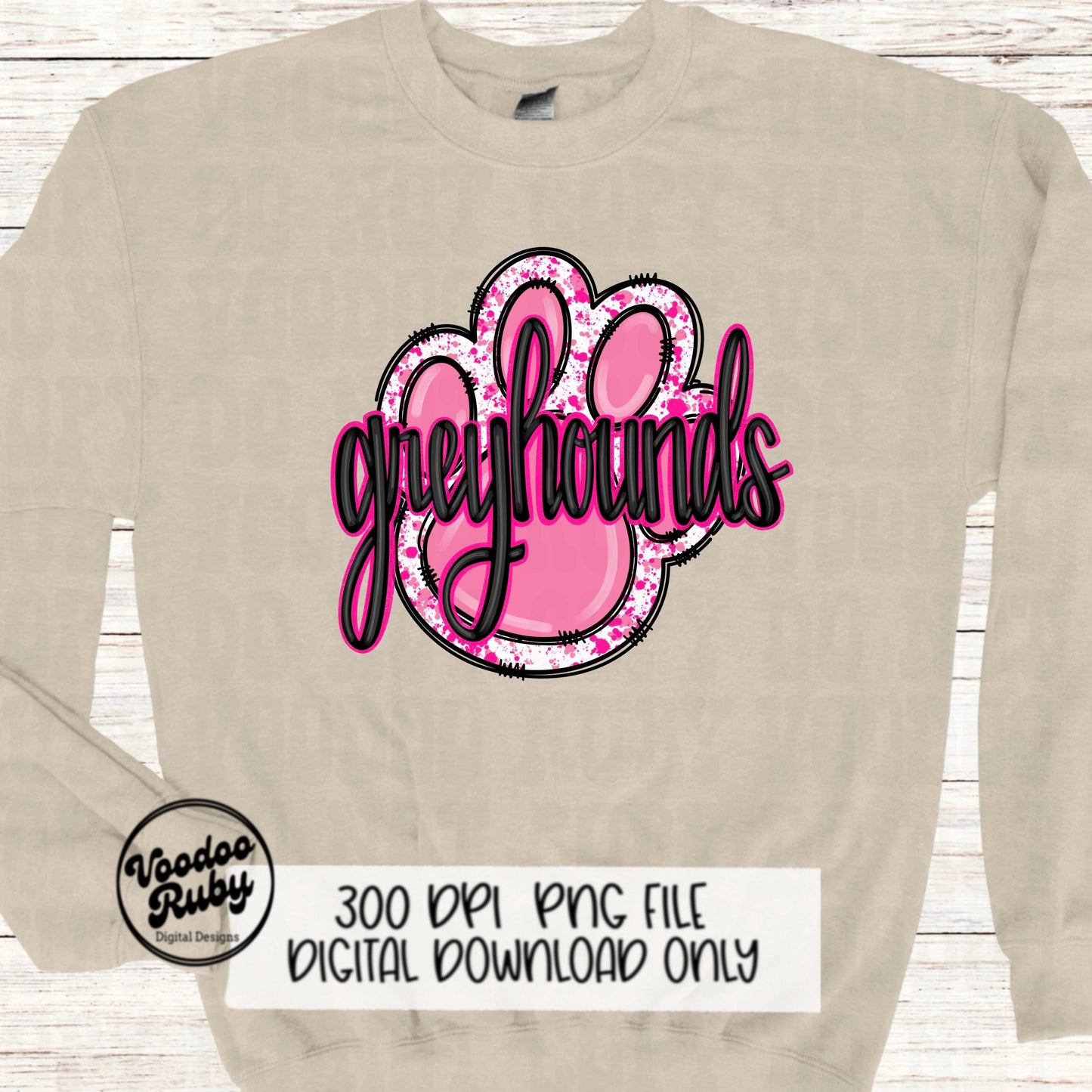 Greyhounds PNG Design Sublimation Mascot Hand Drawn Digital Download Pink Greyhounds PNG Paw Football DTF Printable Mascot Clip Art