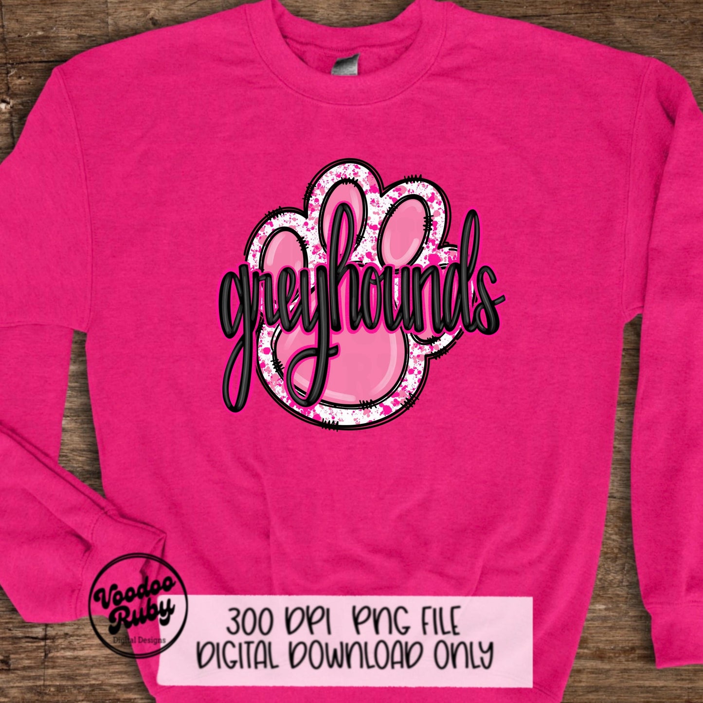 Greyhounds PNG Design Sublimation Mascot Hand Drawn Digital Download Pink Greyhounds PNG Paw Football DTF Printable Mascot Clip Art