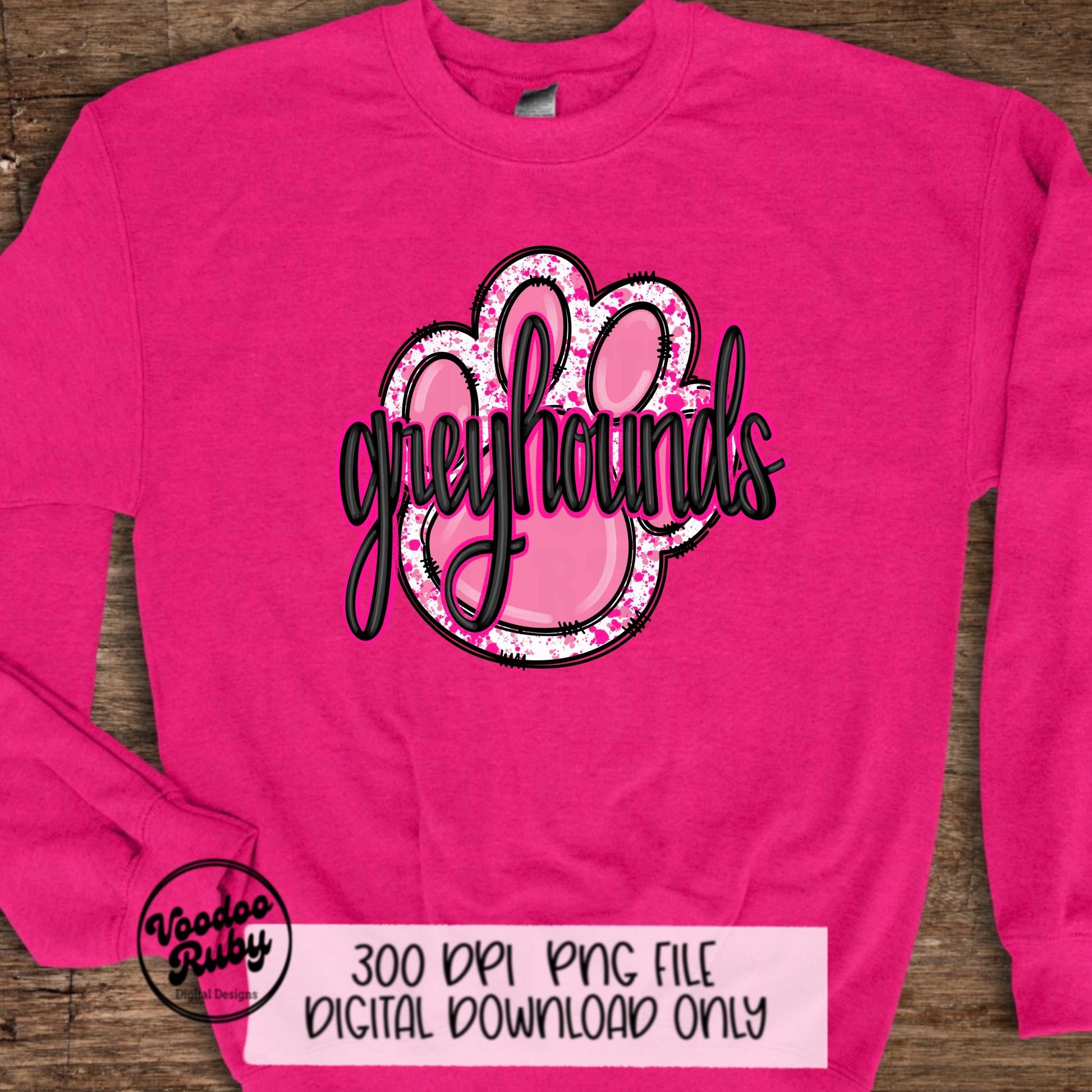 Greyhounds PNG Design Sublimation Mascot Hand Drawn Digital Download Pink Greyhounds PNG Paw Football DTF Printable Mascot Clip Art