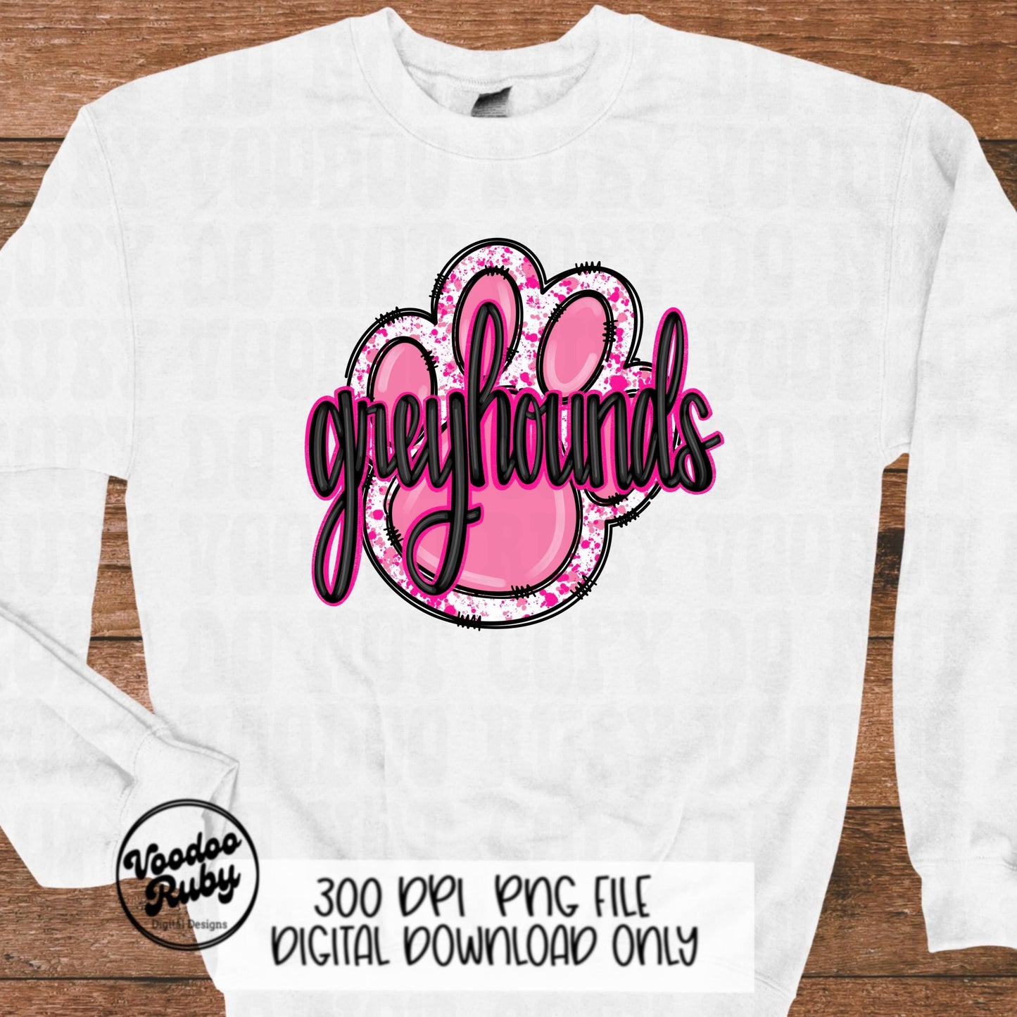 Greyhounds PNG Design Sublimation Mascot Hand Drawn Digital Download Pink Greyhounds PNG Paw Football DTF Printable Mascot Clip Art
