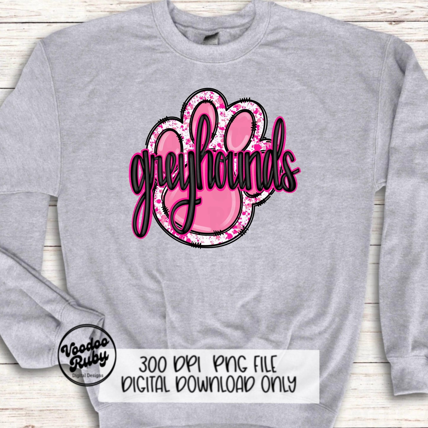 Greyhounds PNG Design Sublimation Mascot Hand Drawn Digital Download Pink Greyhounds PNG Paw Football DTF Printable Mascot Clip Art
