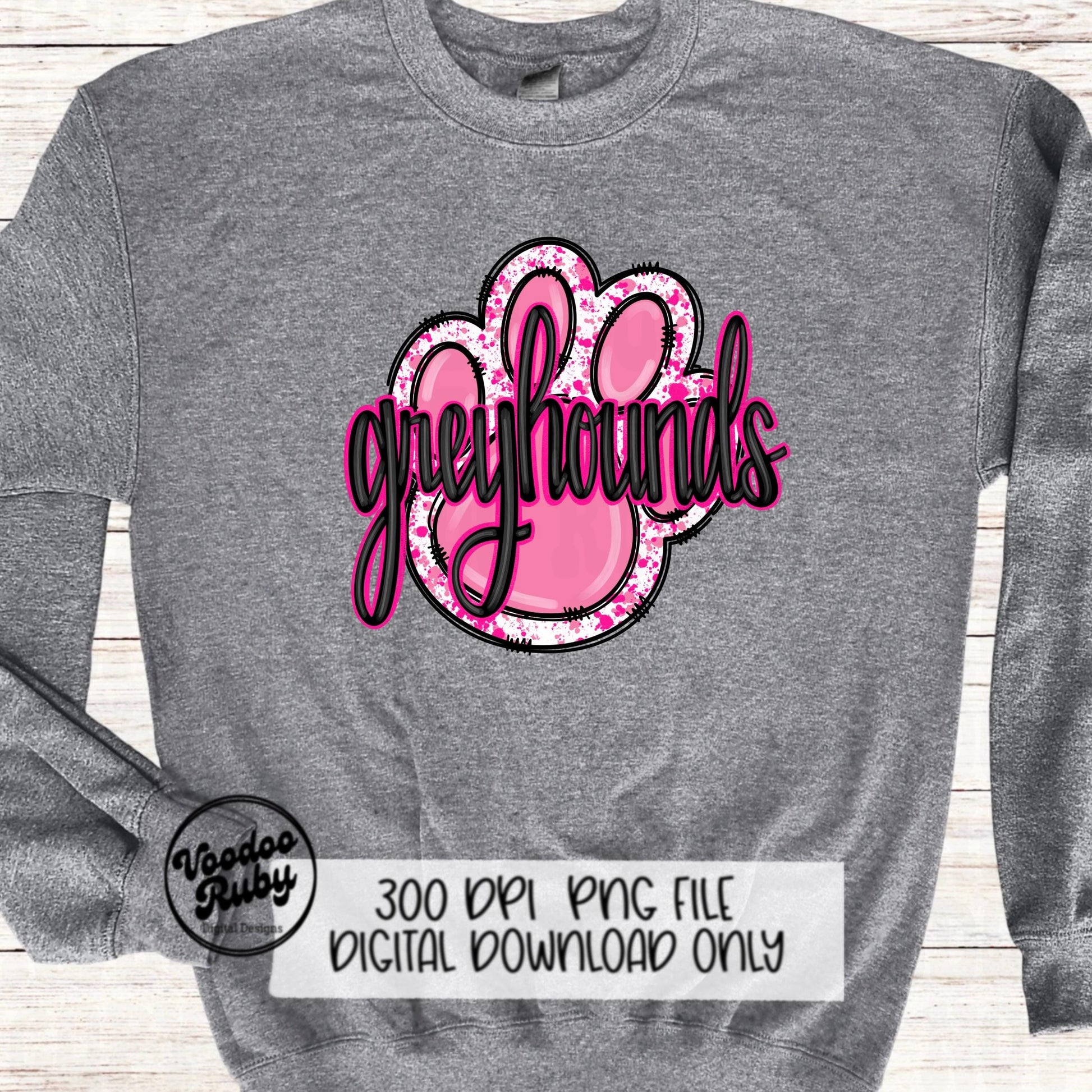 Greyhounds PNG Design Sublimation Mascot Hand Drawn Digital Download Pink Greyhounds PNG Paw Football DTF Printable Mascot Clip Art