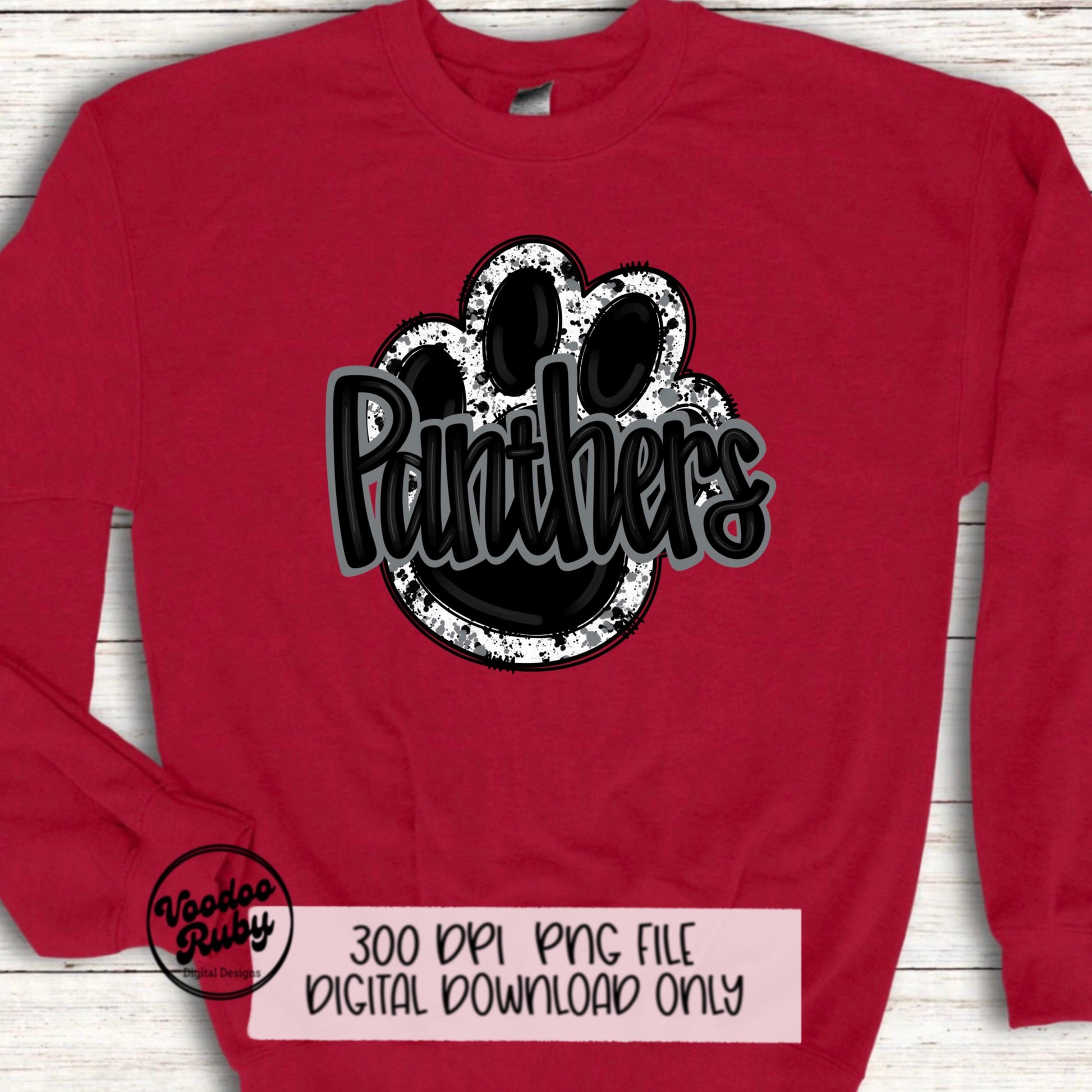 Panthers PNG Design Sublimation Hand Drawn Digital Download Football PNG Paw Black Silver Panthers Football DTF Printable