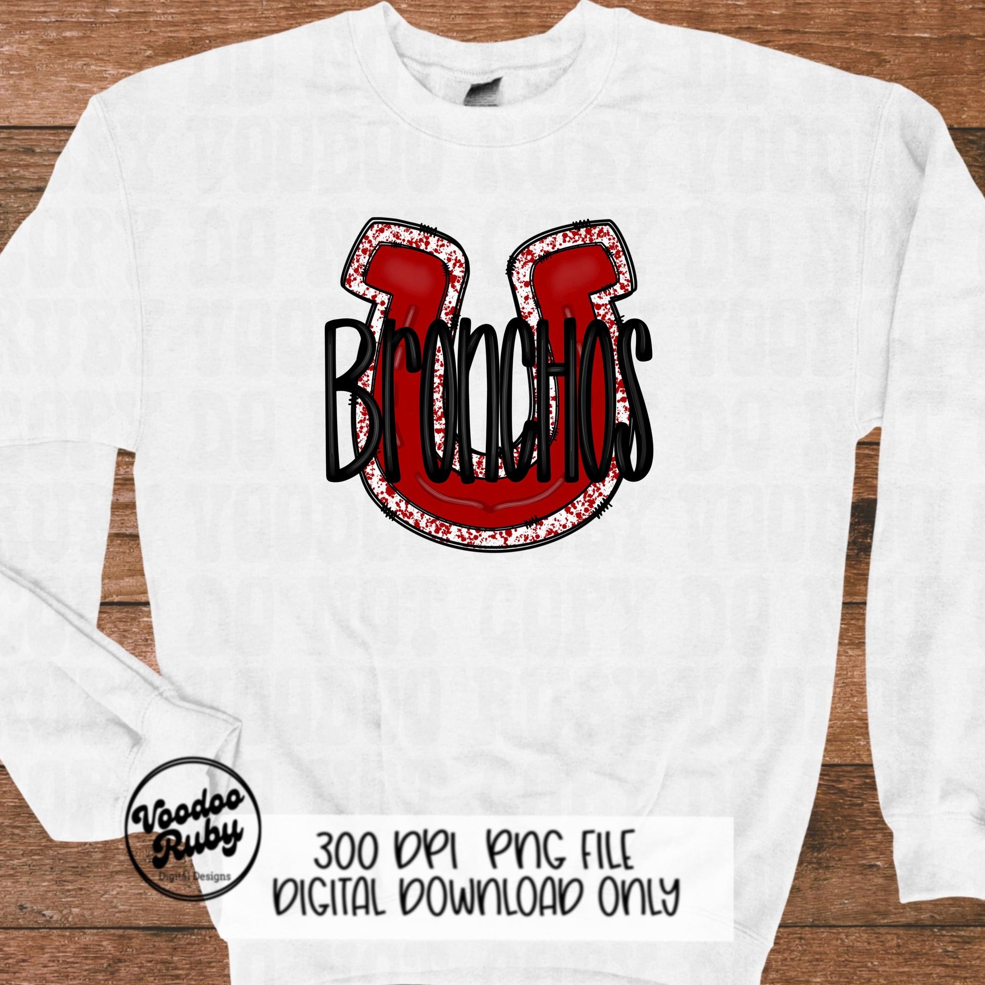 Bronchos PNG Design Sublimation Hand Drawn Digital Download Football PNG Red Bronchos Football DTF Printable
