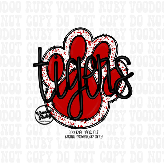 Tigers PNG Design Sublimation Hand Drawn Digital Download Football PNG Red Tigers Paw Print Tigers Football DTF Printable