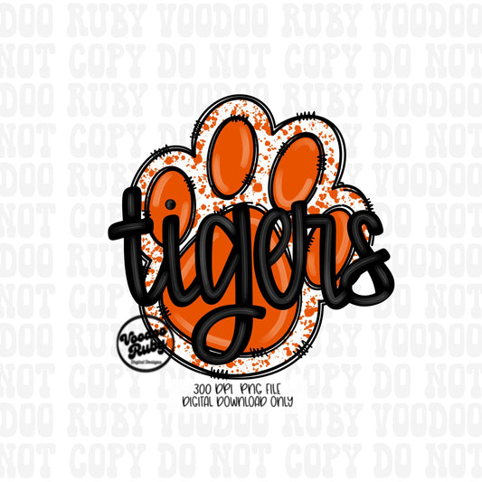 Tigers PNG Design Hand Drawn Digital Download Sublimation Football PNG Paw Print Design Orange Tigers Clip Art Football DTF Printable