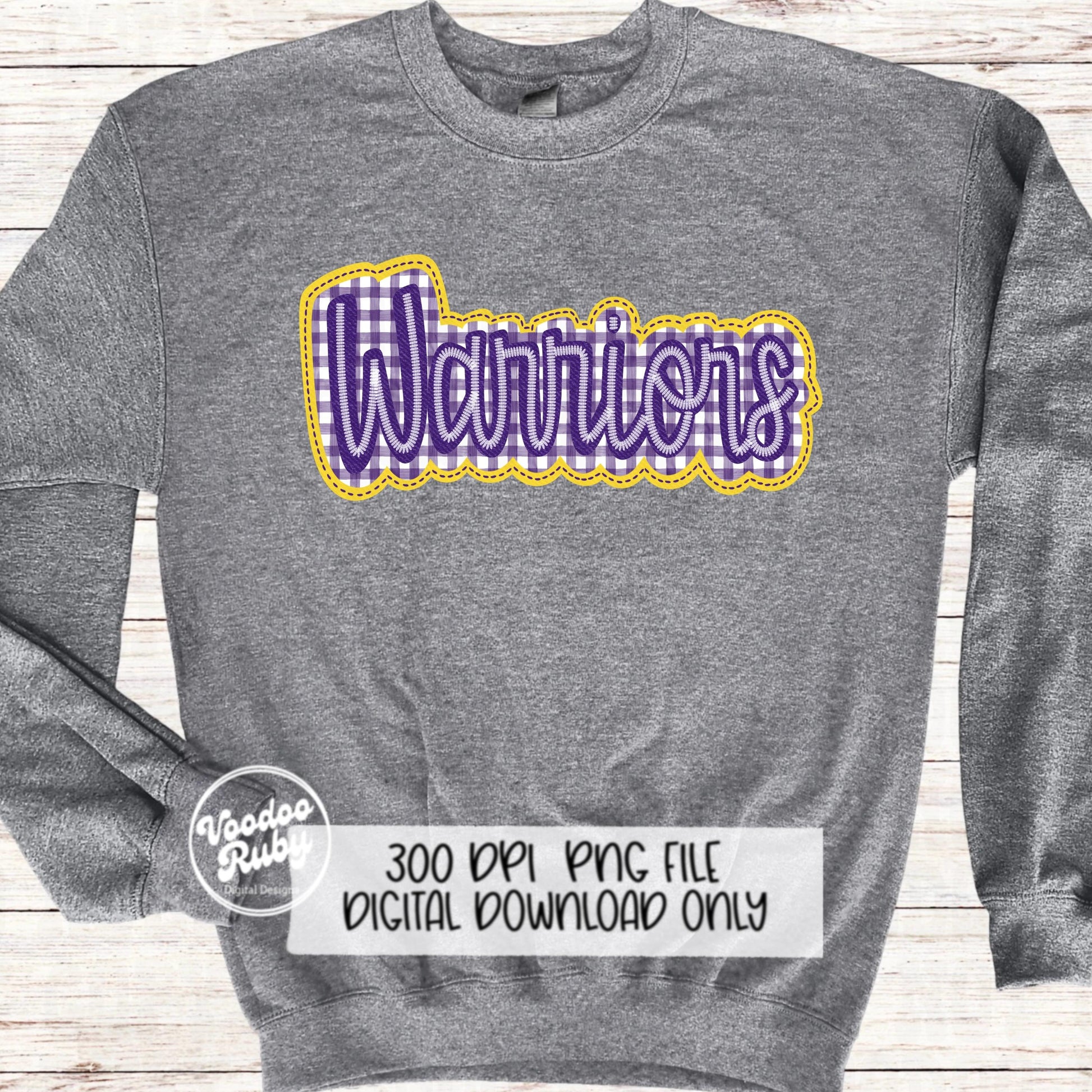 Warriors PNG Design Embroidery Faux Applique Hand Drawn Digital Download Sublimation Warriors DTF Printable Purple Warriors Mascot Football