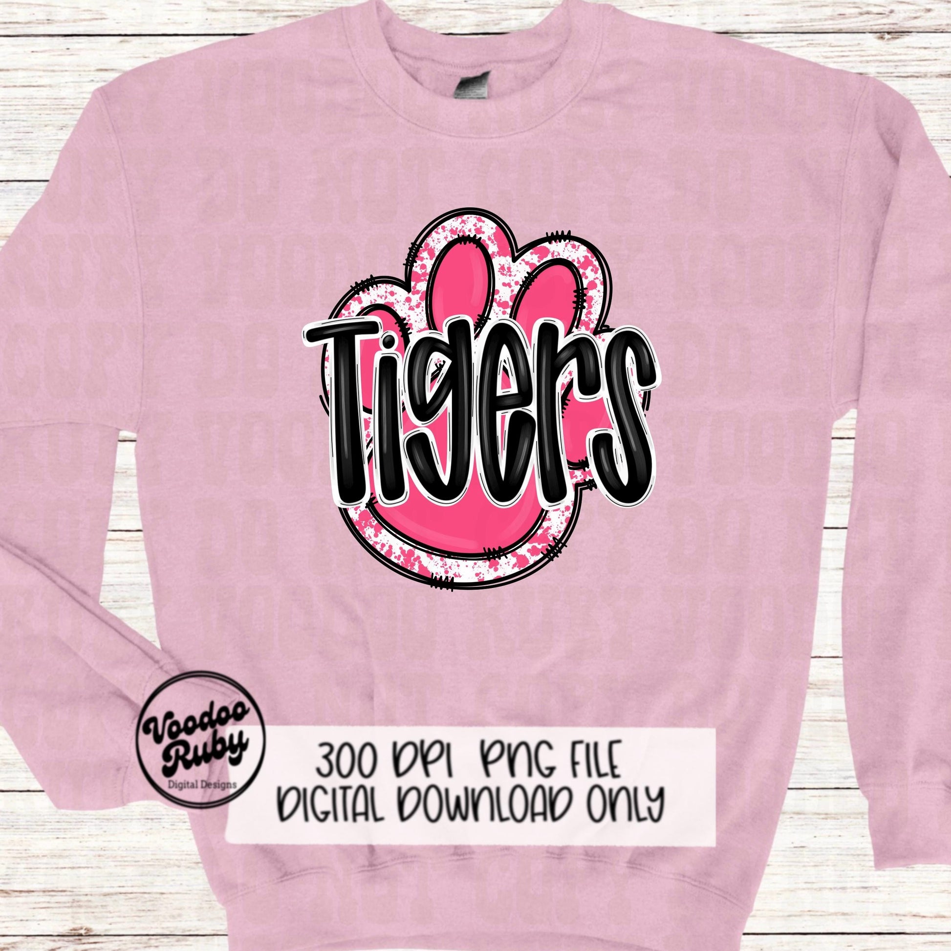 Pink Tigers PNG Design Sublimation Hand Drawn Digital Download Pink Football PNG Pink Paw Pink October Awareness Pink Mascot DTF Printable