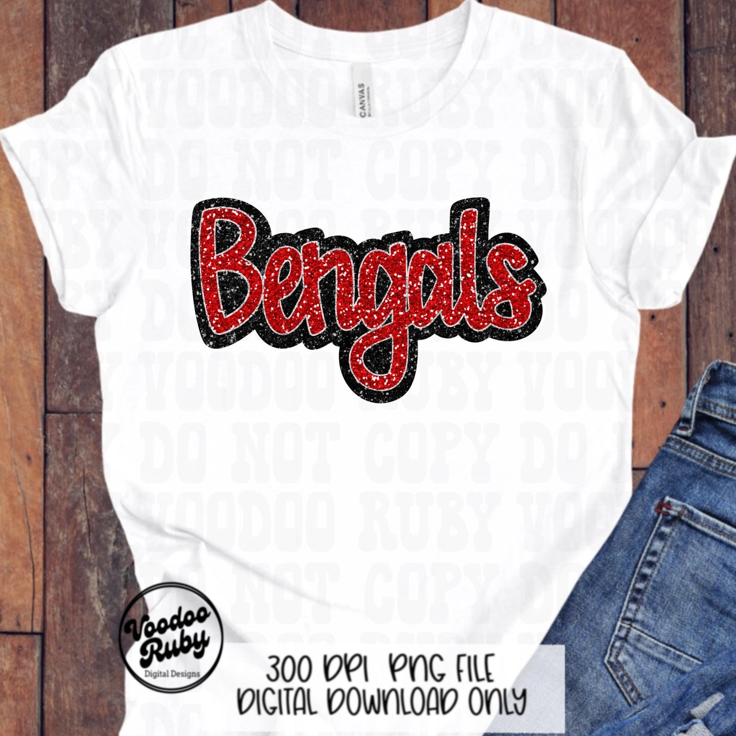 Bengals PNG Design Sequins Sublimation Hand Drawn Digital Download Faux Sequins Patch PNG Glitter Mascot Appliqué Red Bengals Football DTF