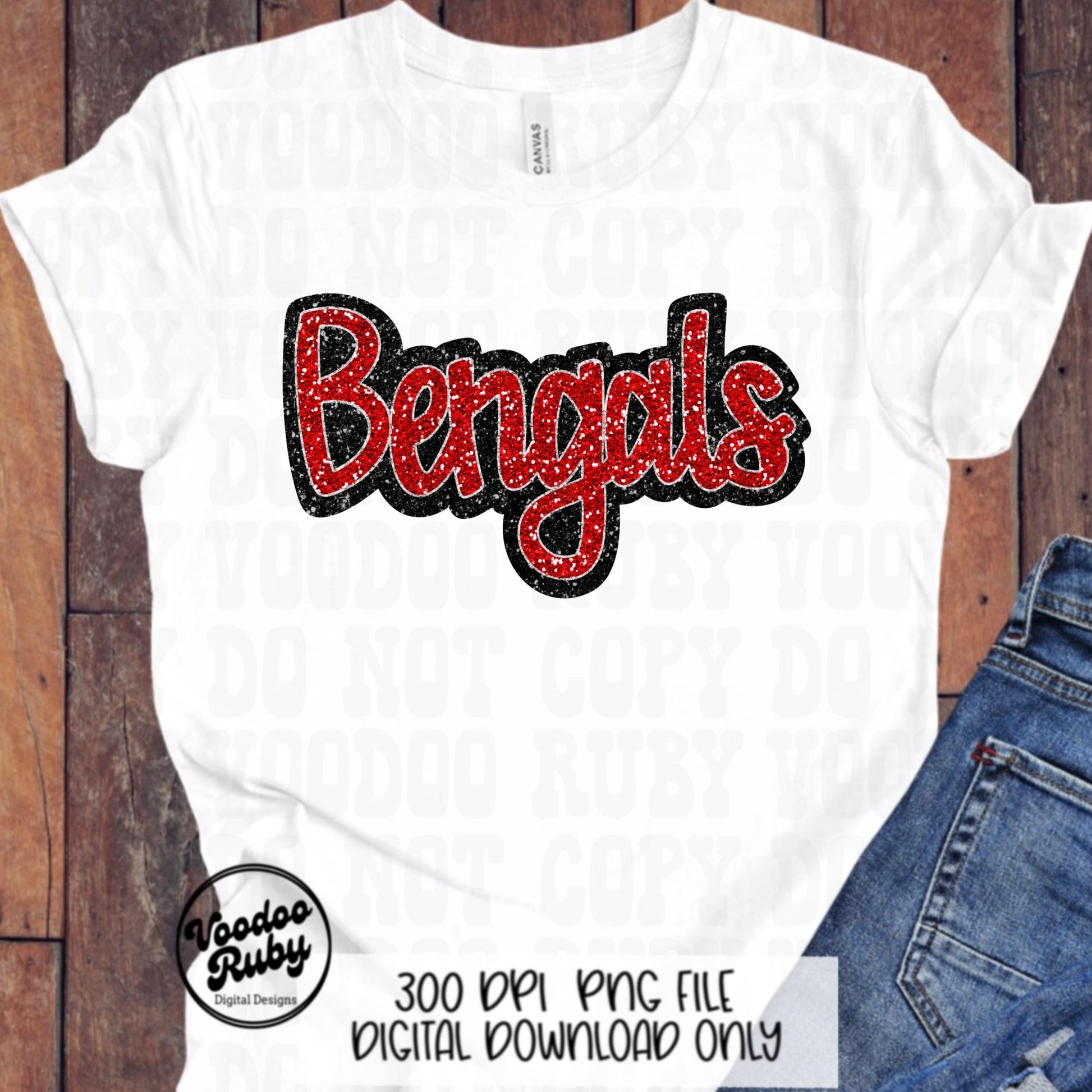Bengals PNG Design Sequins Sublimation Hand Drawn Digital Download Faux Sequins Patch PNG Glitter Mascot Appliqué Red Bengals Football DTF