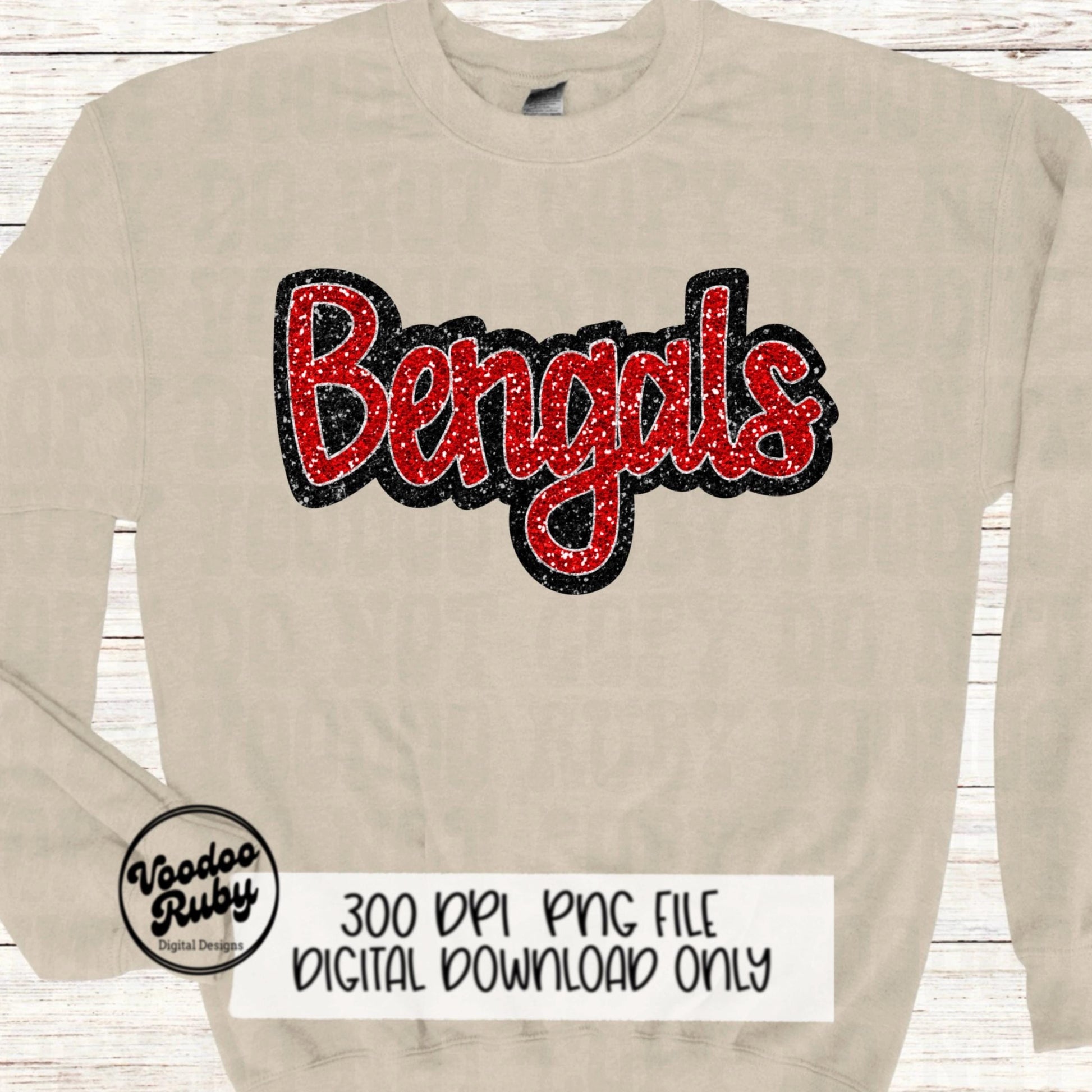 Bengals PNG Design Sequins Sublimation Hand Drawn Digital Download Faux Sequins Patch PNG Glitter Mascot Appliqué Red Bengals Football DTF