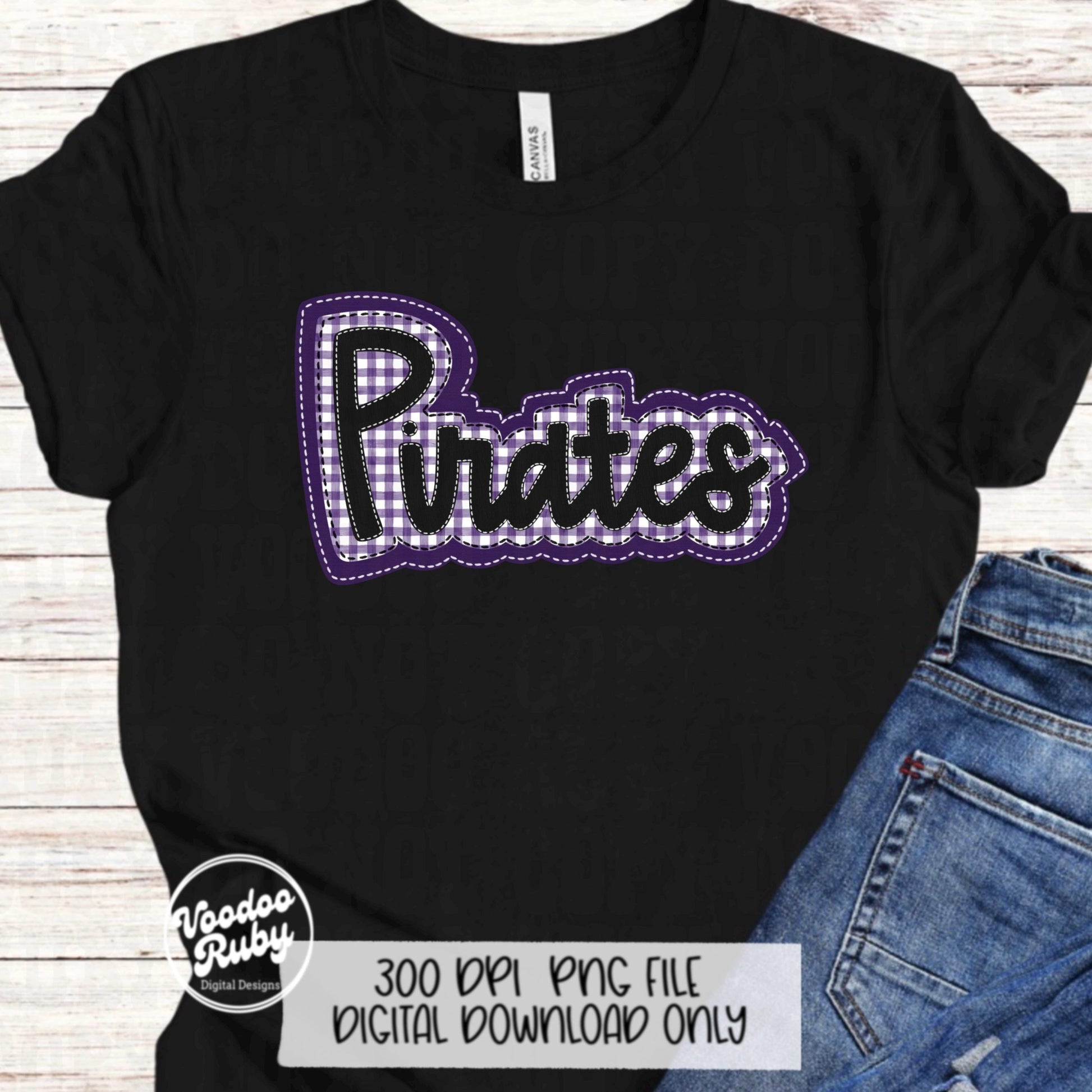 Pirates PNG Design Sublimation Hand Drawn Digital Download Embroidery PNG Faux Applique Purple Black Pirates Football DTF Printable Mascot