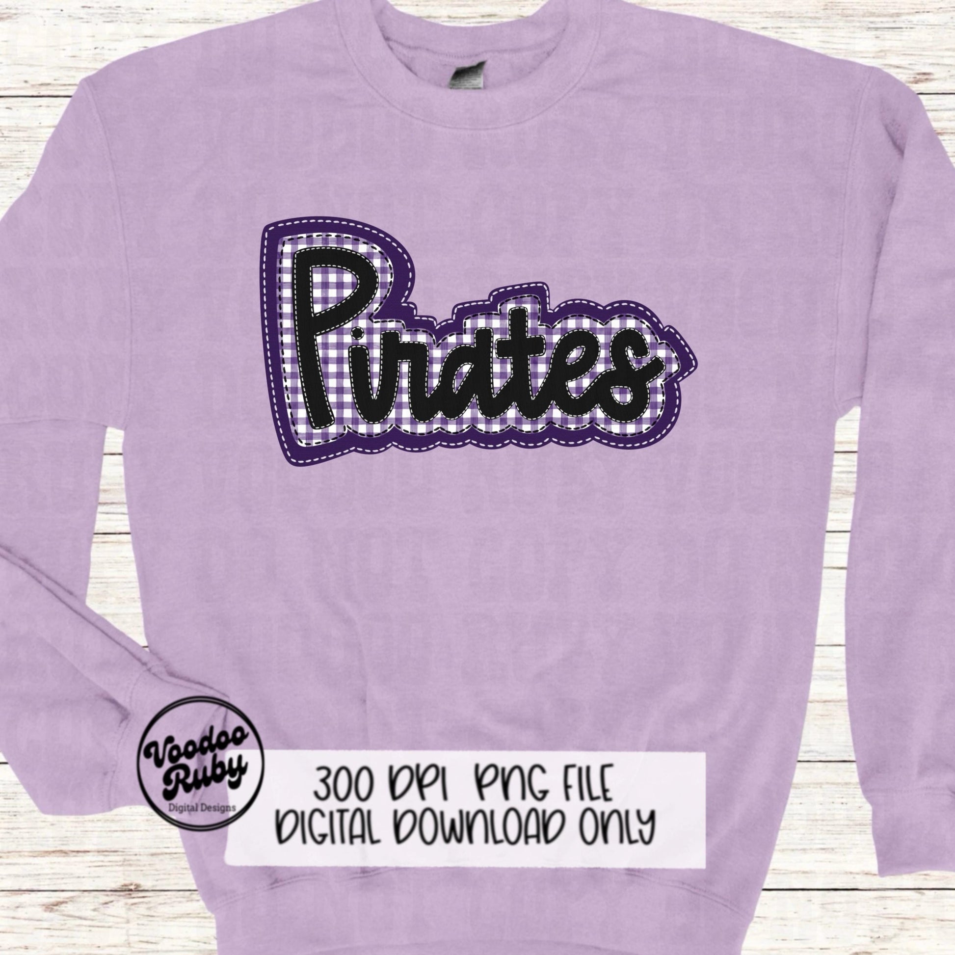 Pirates PNG Design Sublimation Hand Drawn Digital Download Embroidery PNG Faux Applique Purple Black Pirates Football DTF Printable Mascot