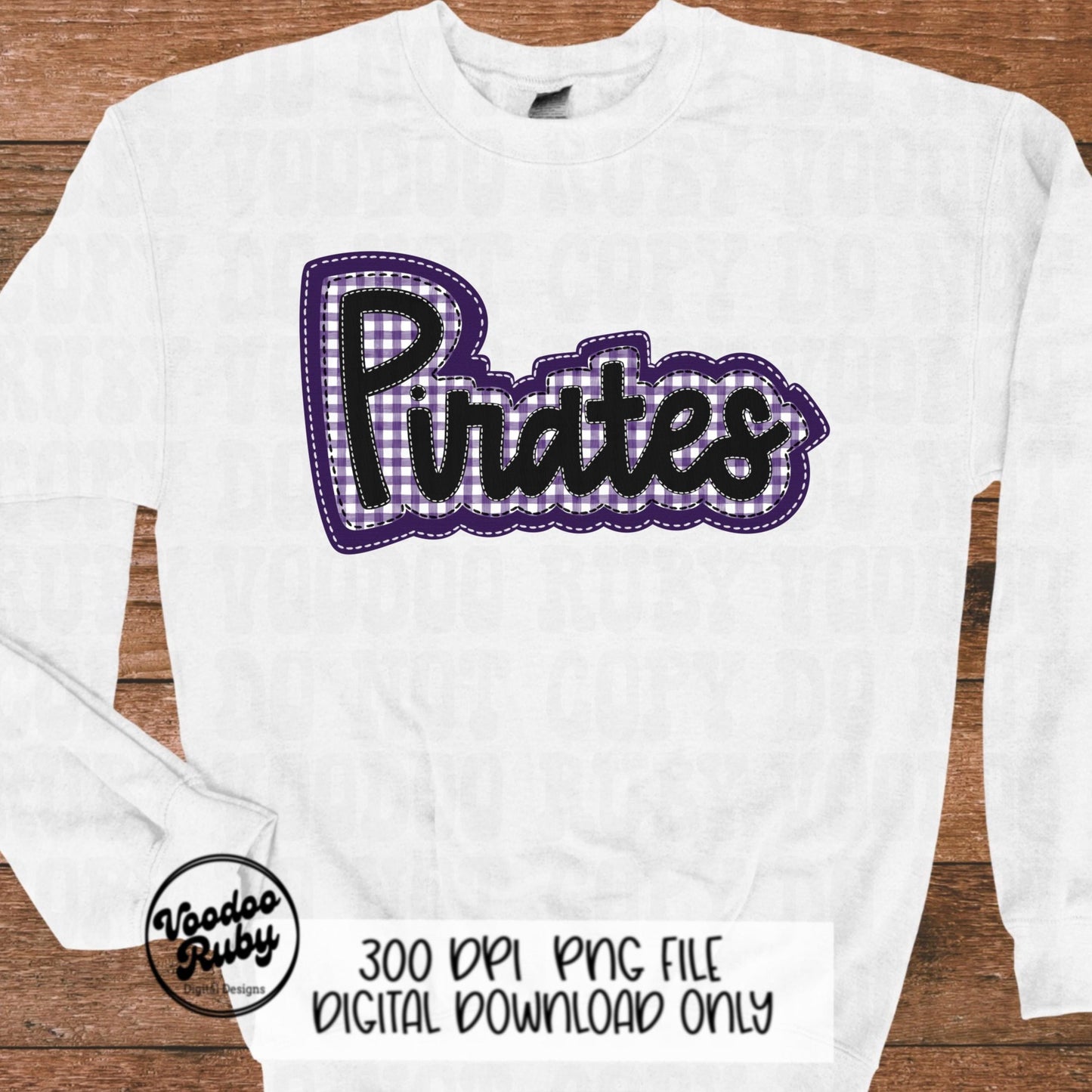 Pirates PNG Design Sublimation Hand Drawn Digital Download Embroidery PNG Faux Applique Purple Black Pirates Football DTF Printable Mascot