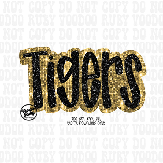 Tigers PNG Design Sequins Sublimation Hand Drawn Digital Download Faux Sequins Patch PNG Printable Faux Appliqué Tigers Football DTF
