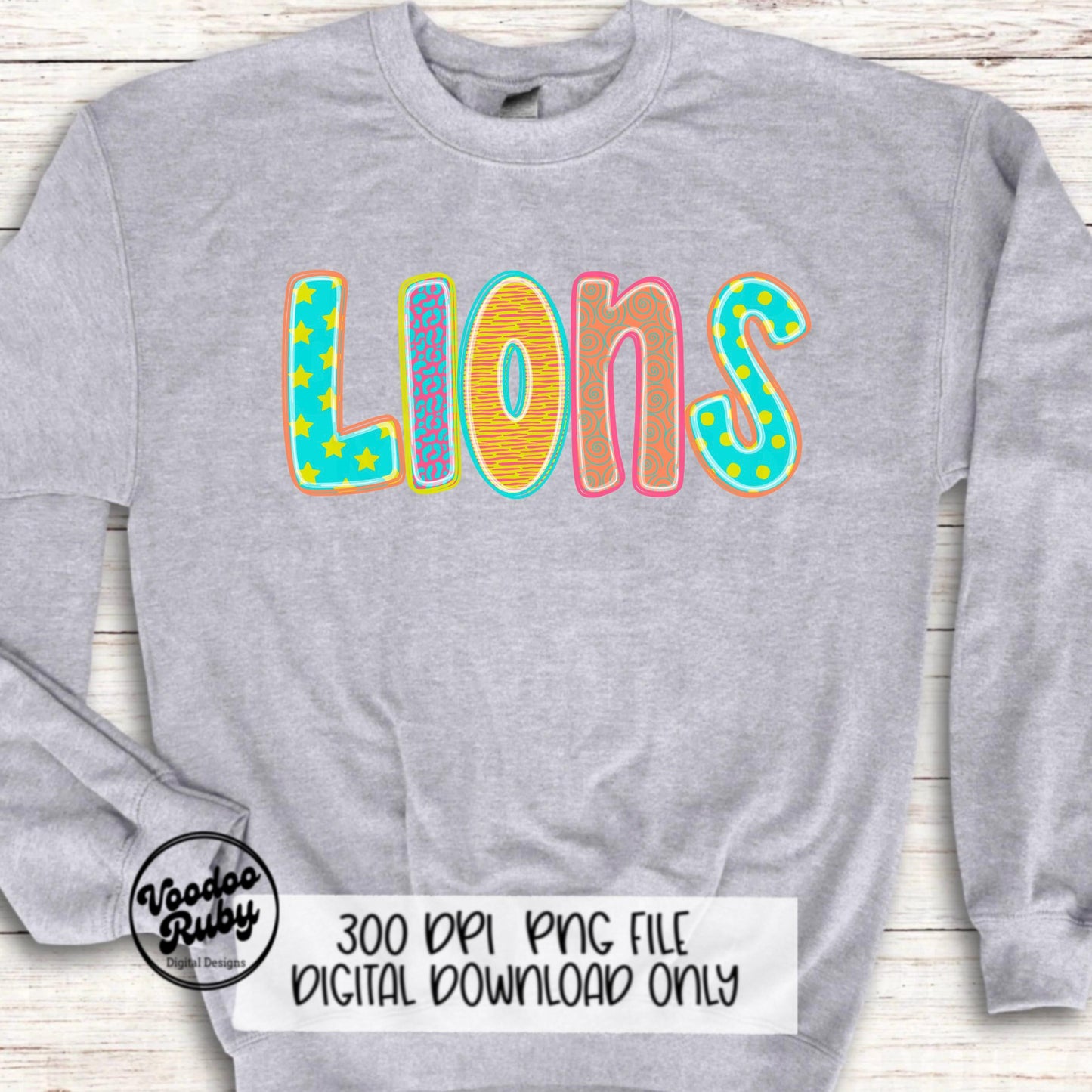 Colorful Lions Mascot PNG: Hand-Drawn Football Clip Art (Digital Download)