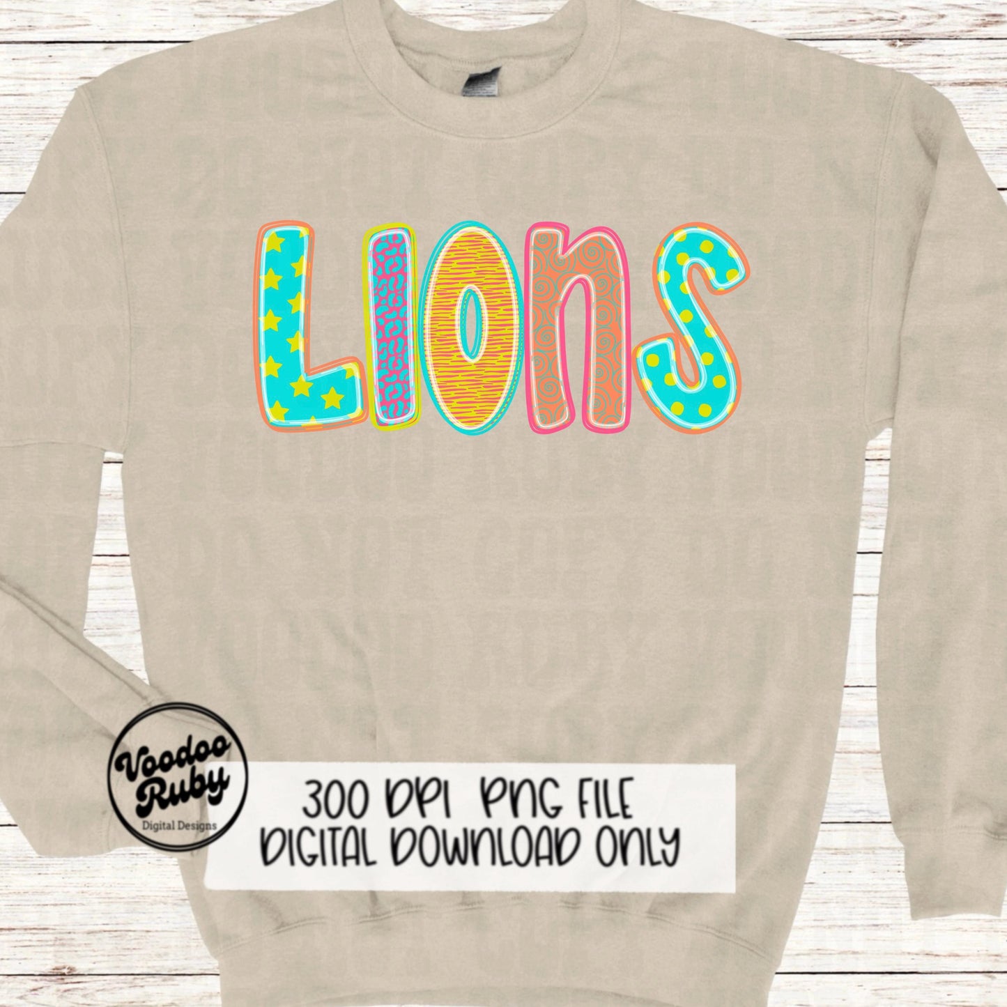 Colorful Lions Mascot PNG: Hand-Drawn Football Clip Art (Digital Download)