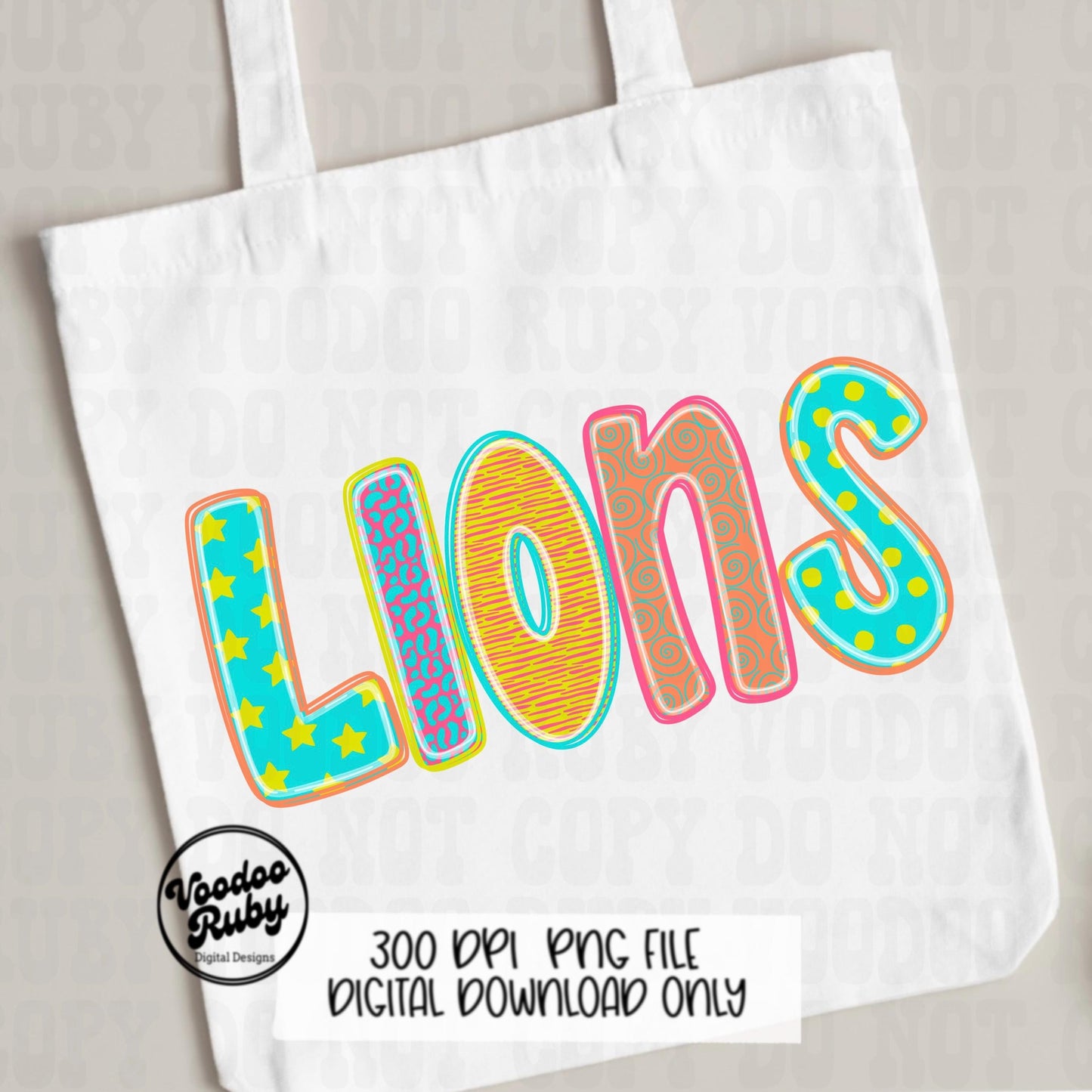 Colorful Lions Mascot PNG: Hand-Drawn Football Clip Art (Digital Download)