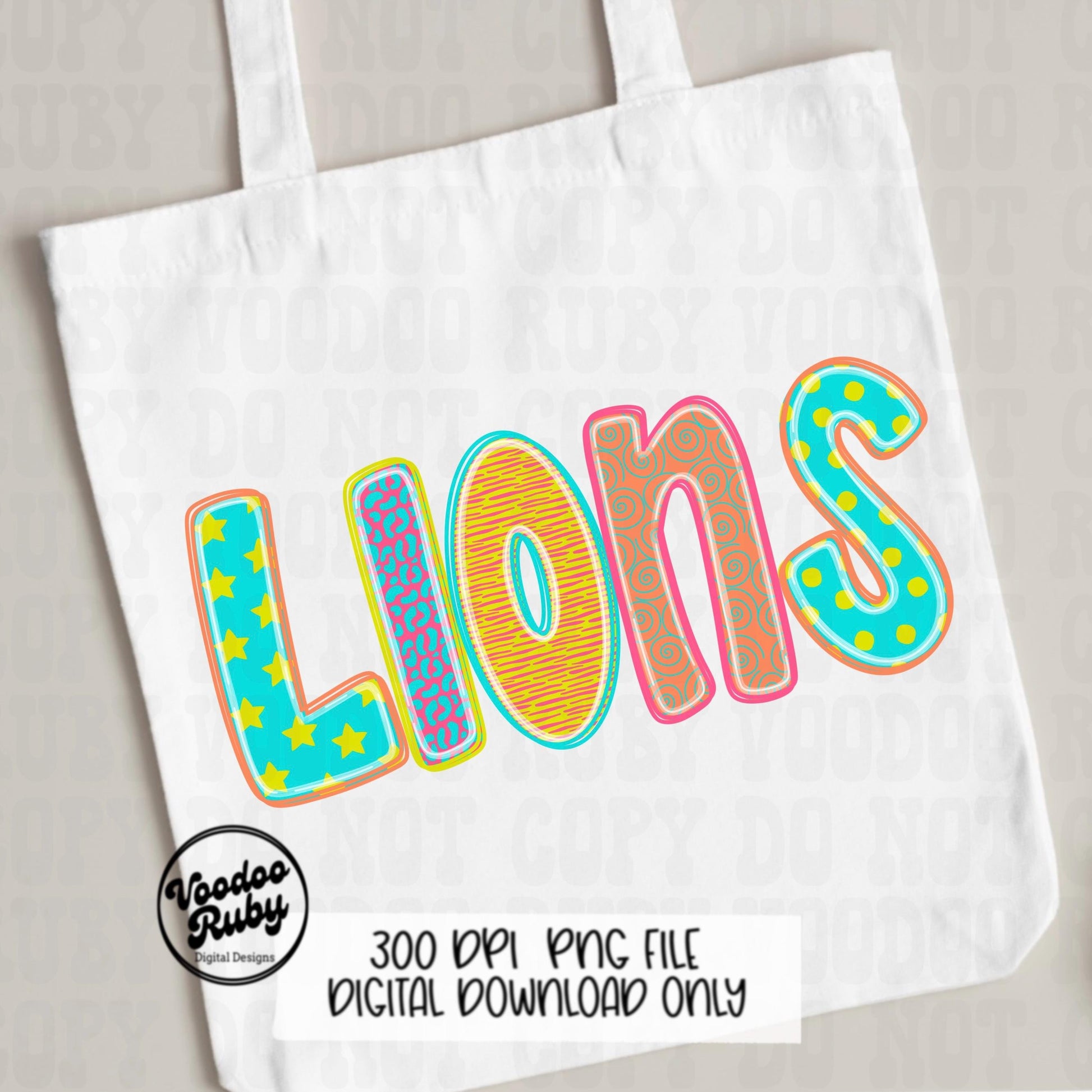 Colorful Lions Mascot PNG: Hand-Drawn Football Clip Art (Digital Download)