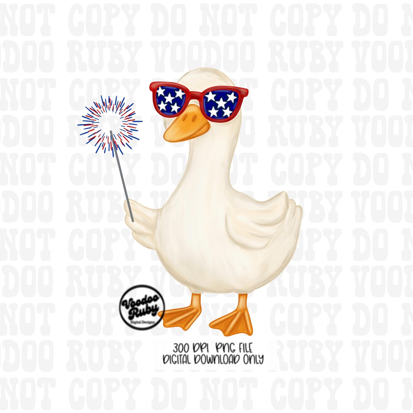 4th of July Goose PNG Design, Sublimation Hand Drawn Digital Download, Funny Goose with Sparkler Fireworks DTF Printable Clip Art