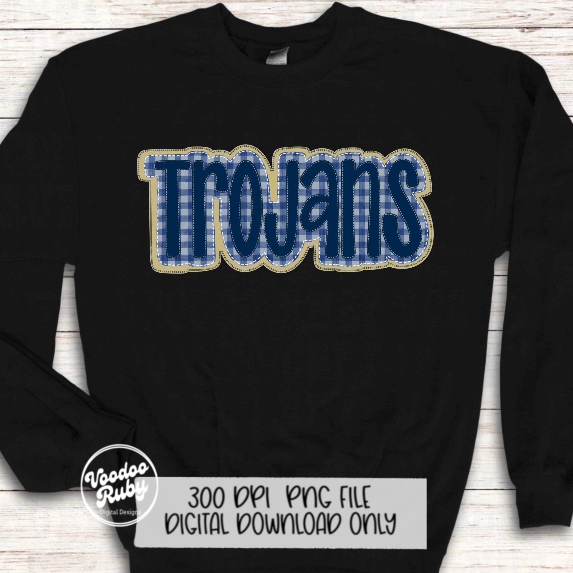 Trojans PNG Design Embroidery Faux Applique Hand Drawn Digital Download Sublimation Trojans PNG Football png Blue Gold Trojans DTF Printable