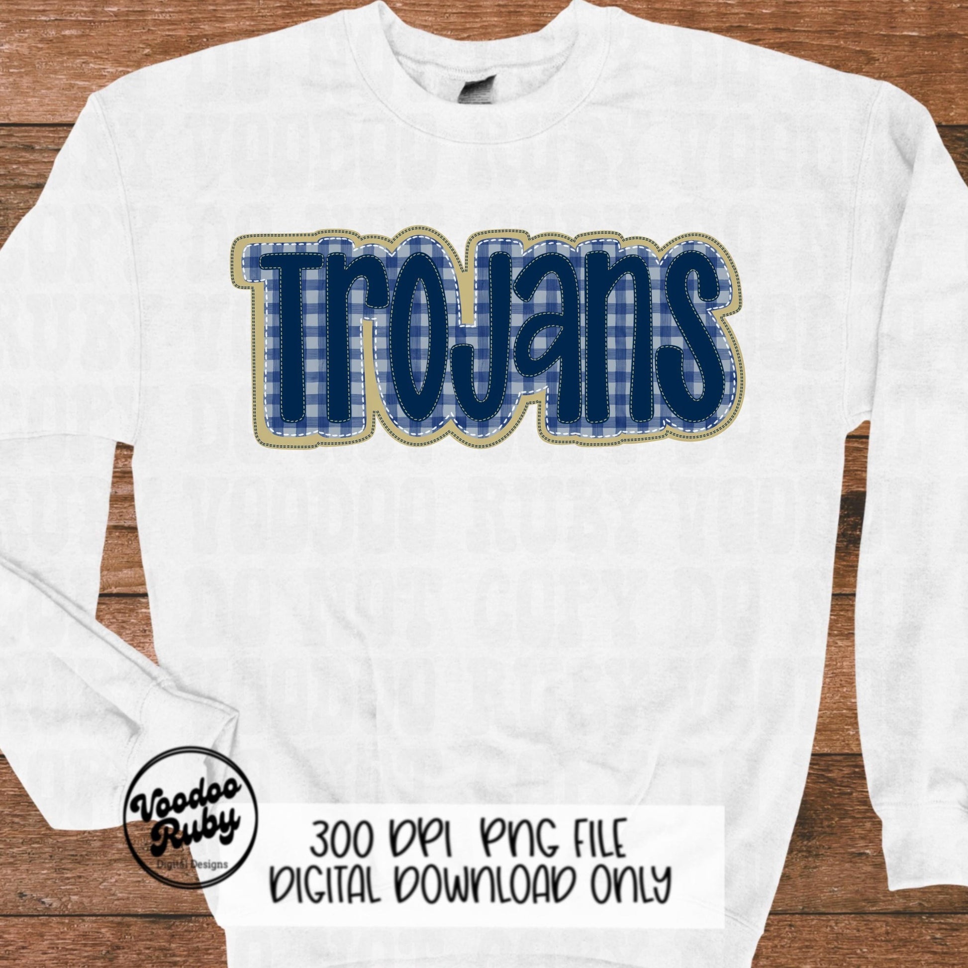 Trojans PNG Design Embroidery Faux Applique Hand Drawn Digital Download Sublimation Trojans PNG Football png Blue Gold Trojans DTF Printable