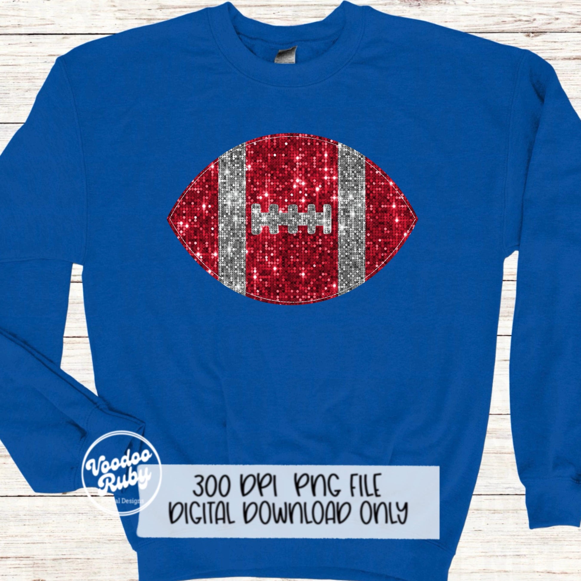Red Silver Sequin Football PNG Design Sublimation Glitter Hand Drawn Digital Download Faux Sequins Patch PNG Printable Clip Art Football DTF