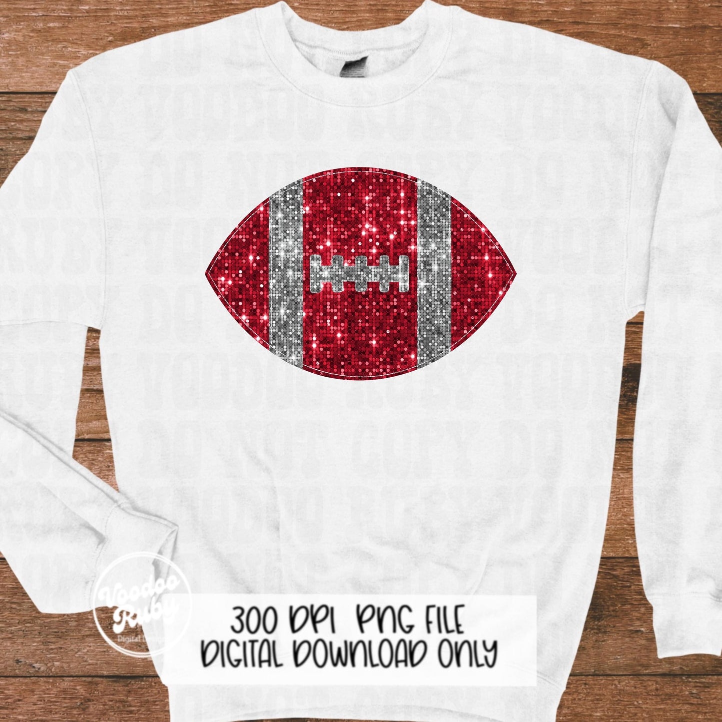 Red Silver Sequin Football PNG Design Sublimation Glitter Hand Drawn Digital Download Faux Sequins Patch PNG Printable Clip Art Football DTF