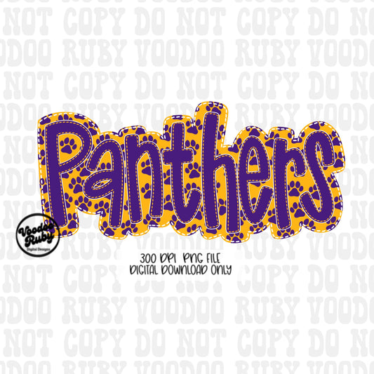 Panthers PNG Design Embroidery Faux Applique Hand Drawn Digital Download Sublimation Panthers DTF Printable Mascot Football