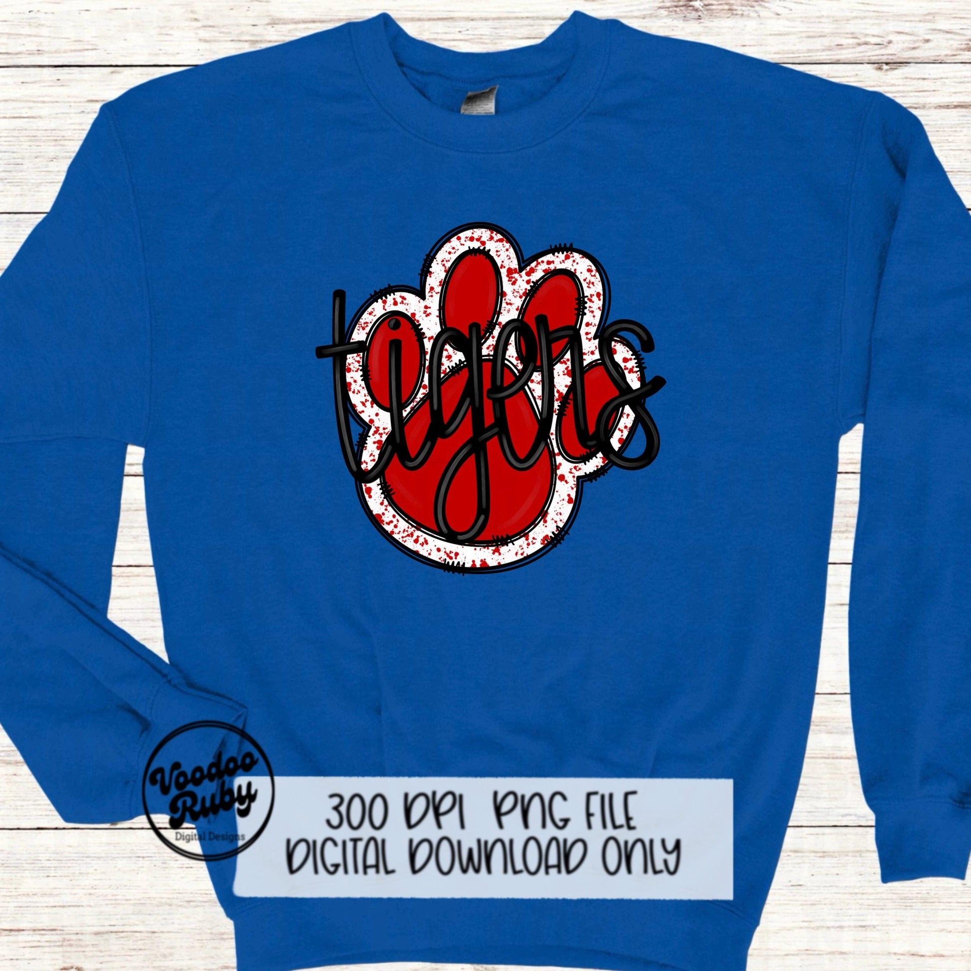 Tigers PNG Design Sublimation Hand Drawn Digital Download Football PNG Red Tigers Paw Print Tigers Football DTF Printable