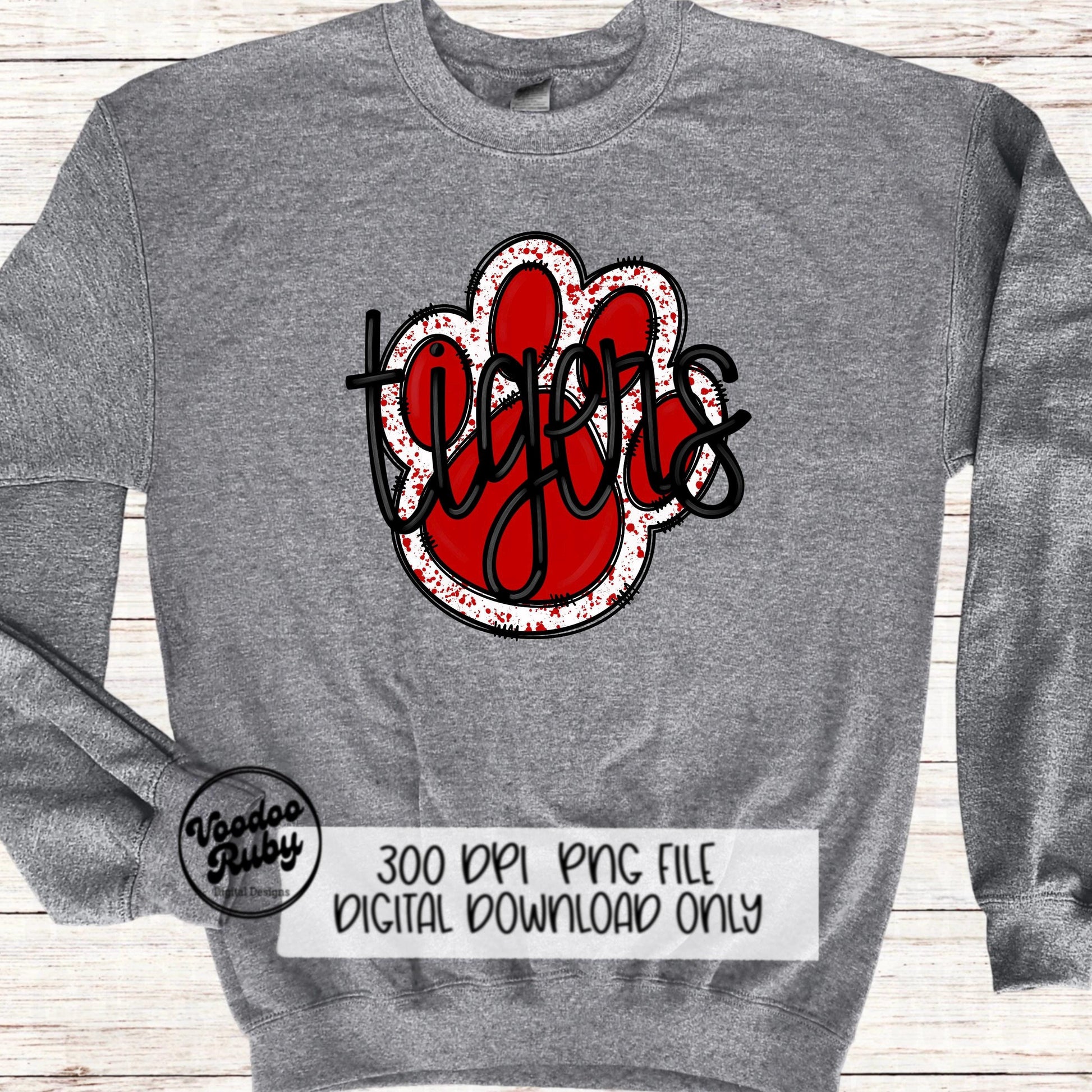 Tigers PNG Design Sublimation Hand Drawn Digital Download Football PNG Red Tigers Paw Print Tigers Football DTF Printable
