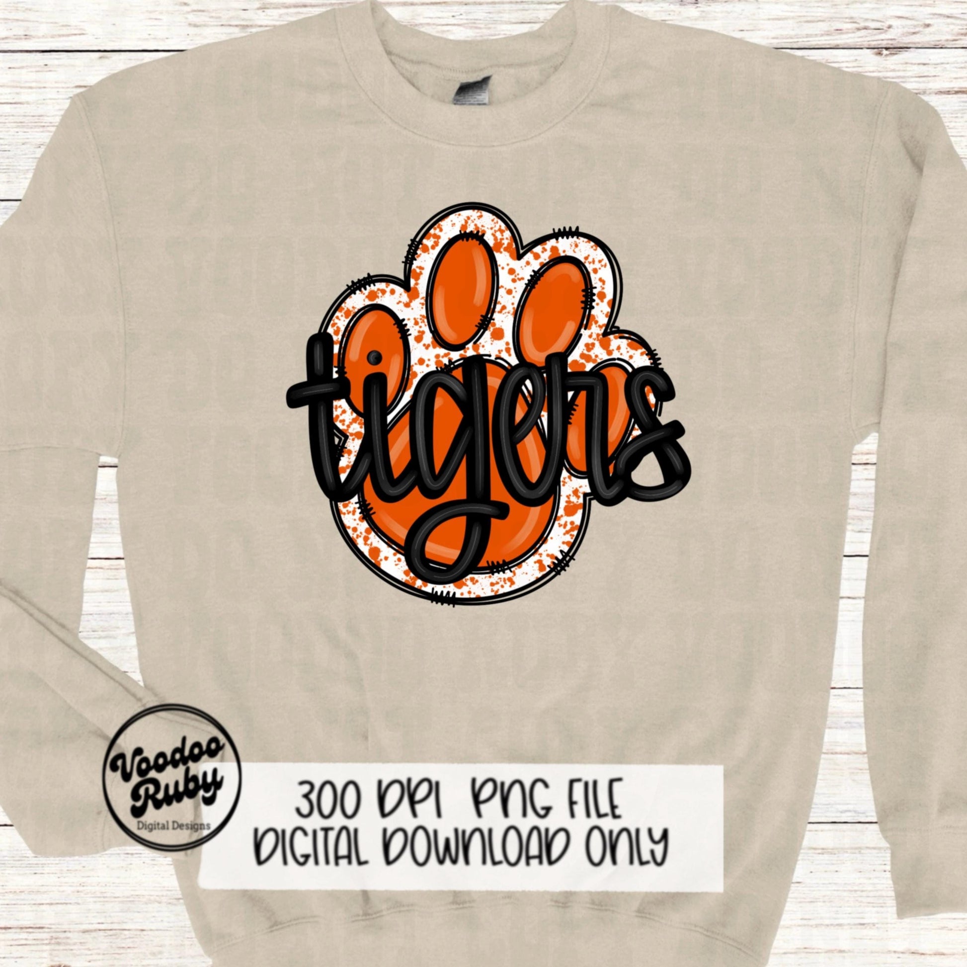 Tigers PNG Design Hand Drawn Digital Download Sublimation Football PNG Paw Print Design Orange Tigers Clip Art Football DTF Printable