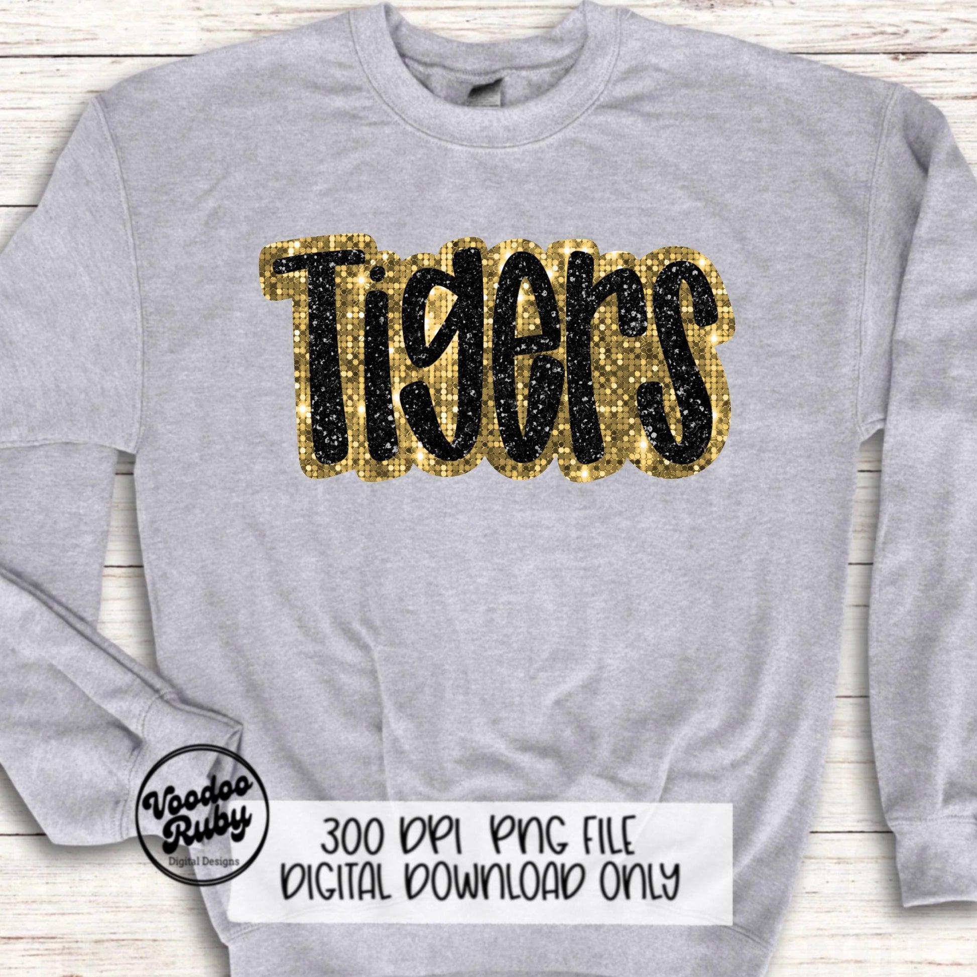 Tigers PNG Design Sequins Sublimation Hand Drawn Digital Download Faux Sequins Patch PNG Printable Faux Appliqué Tigers Football DTF